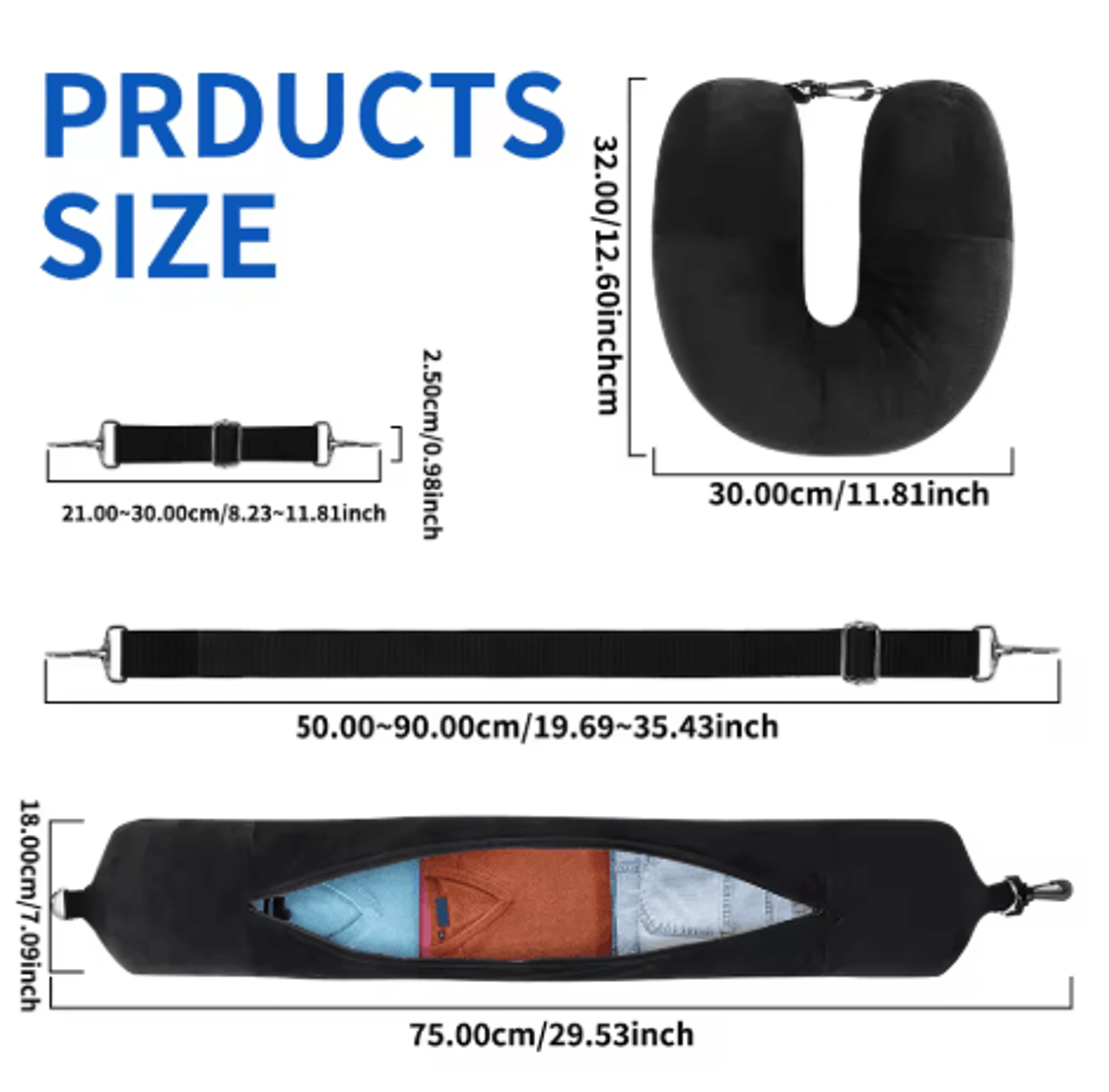 Fillable U Shaped Travel Neck Pillow Velvet Pillowcase With Extra Storage Bag For Airplane Travel 10