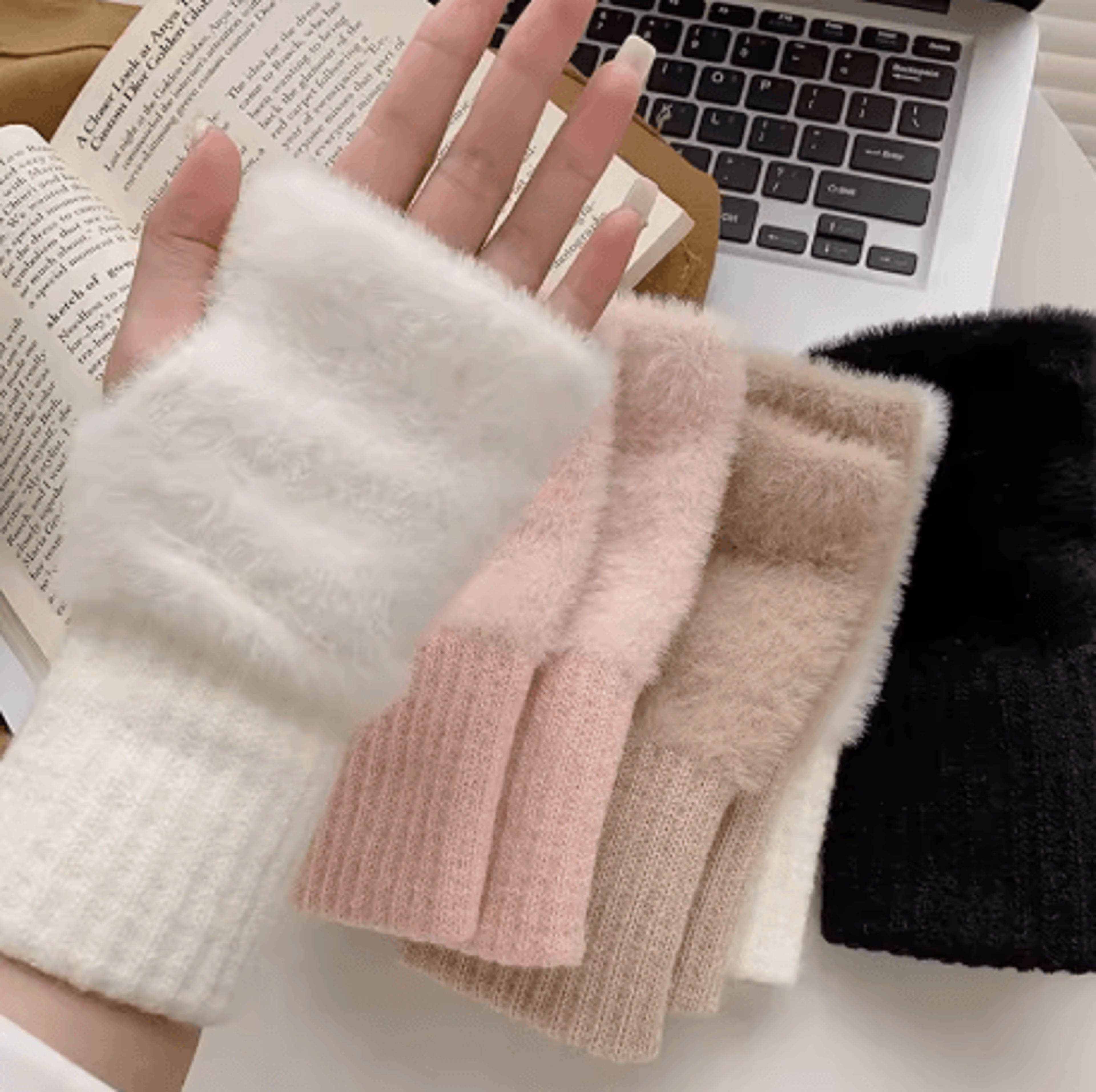 Soft Mink Fleece Fingerless Gloves For Women Plush Knitted Wrist Mittens For Autumn And Winter 7