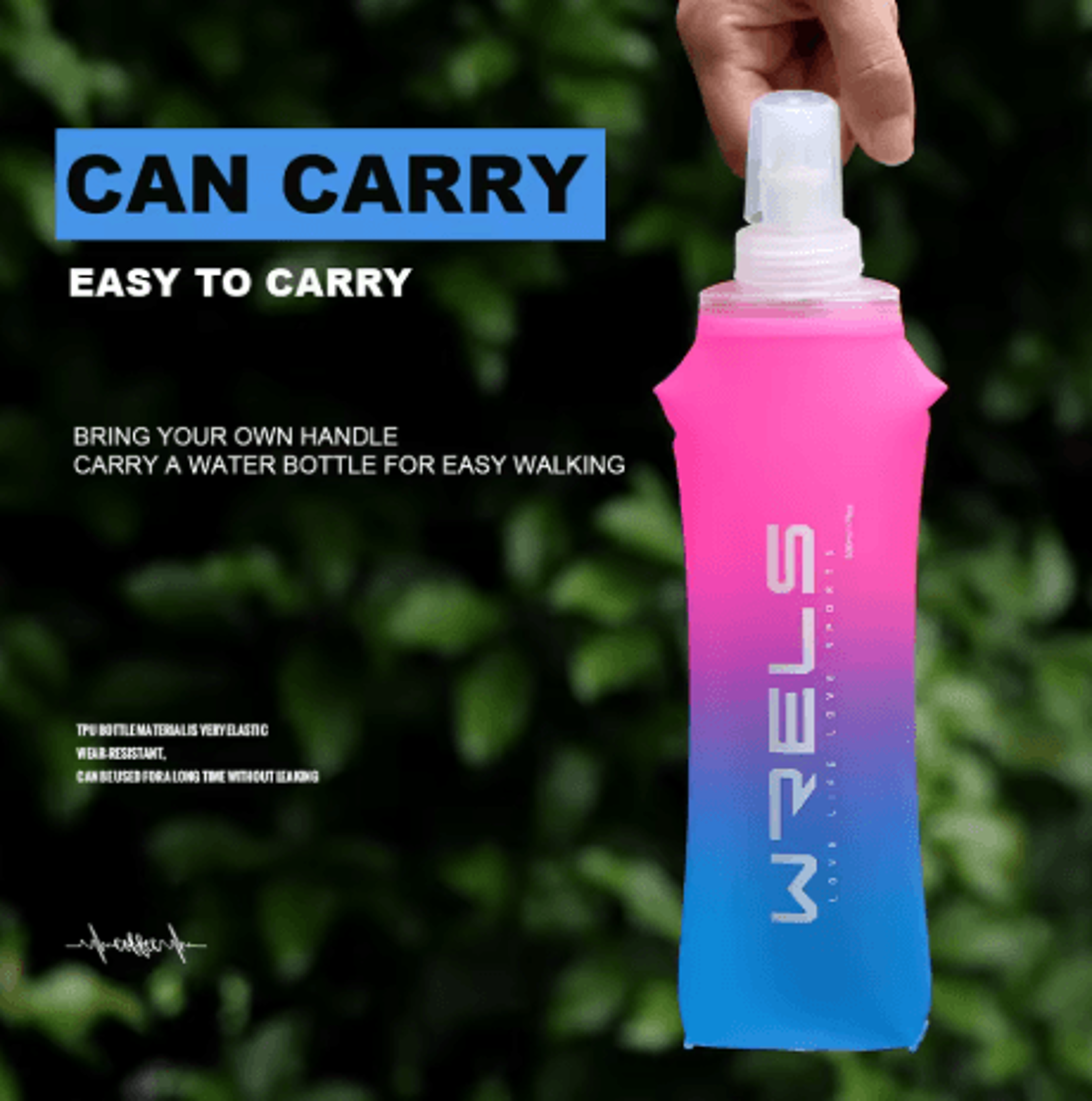 TPU Folding Soft Flask High Flow Portable Sports Water Bottle For Running Hiking And Cycling 9