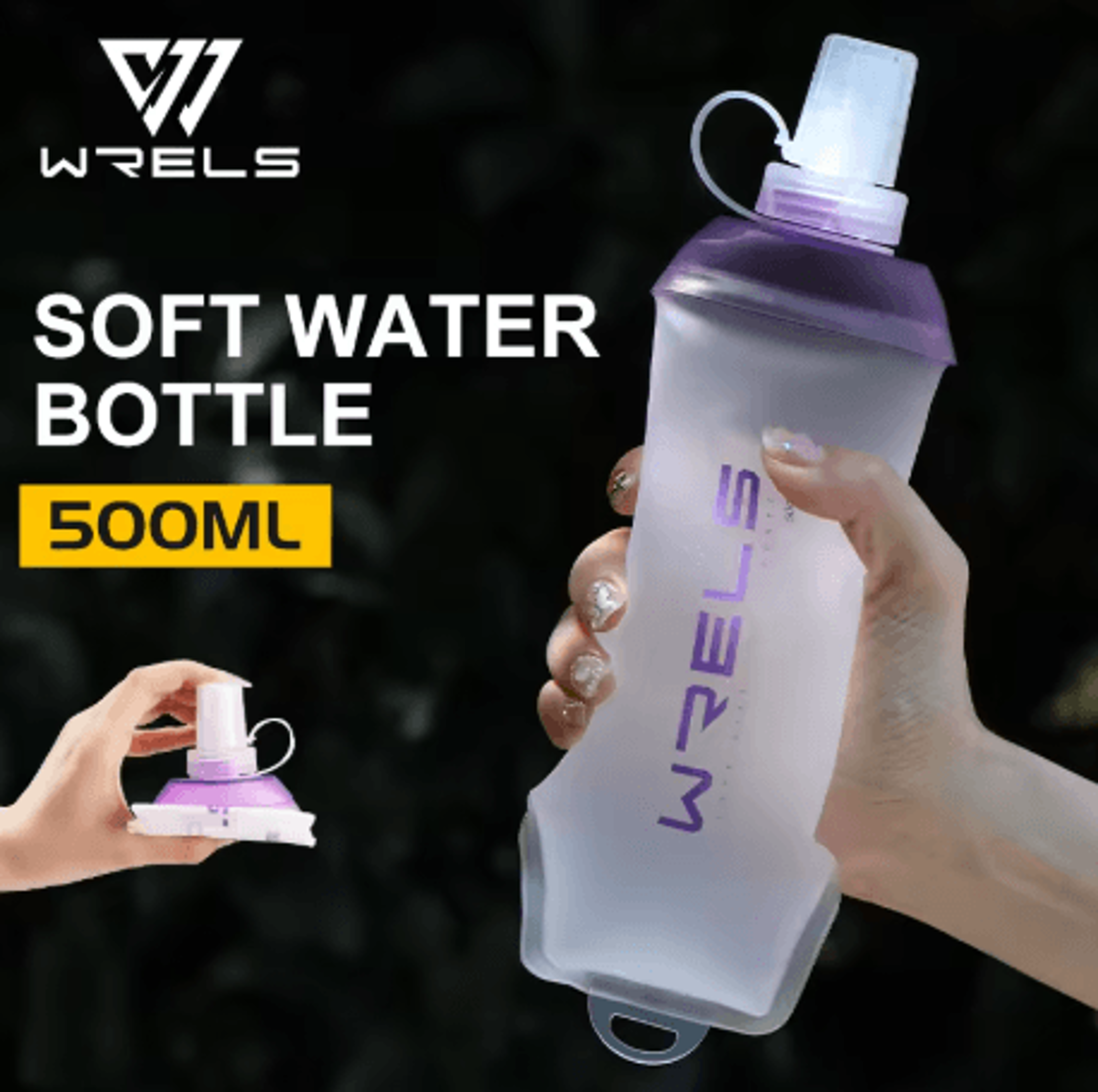 WRELS Soft Flask Water Bottle BPA Free Folding TPU Sports Bottle With Large Diameter Lightweight 2