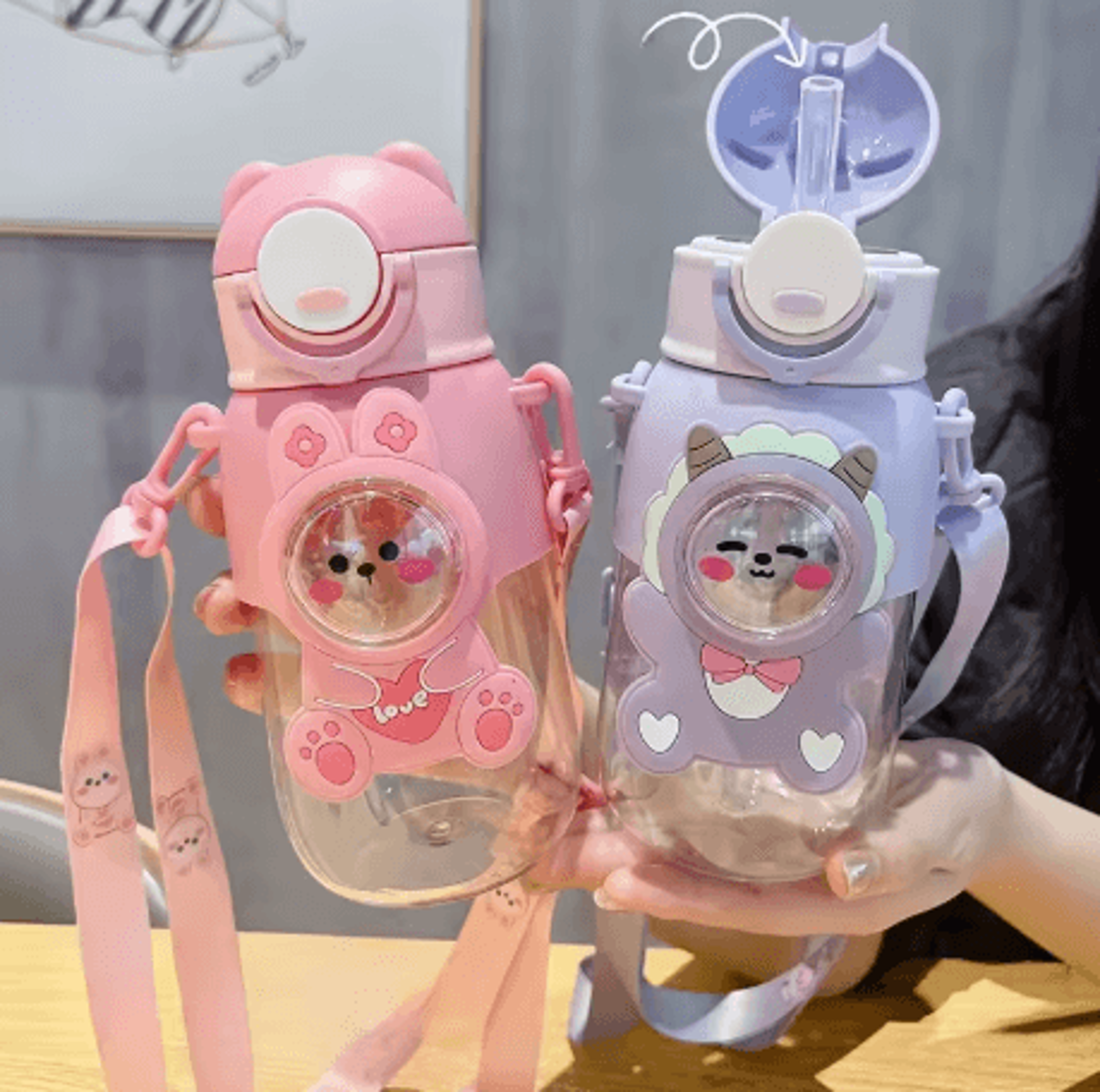 660ml Cartoon Animal Kids Water Bottle Leak Proof Straw Cup With Safety Lock For Travel And Outdoor 0