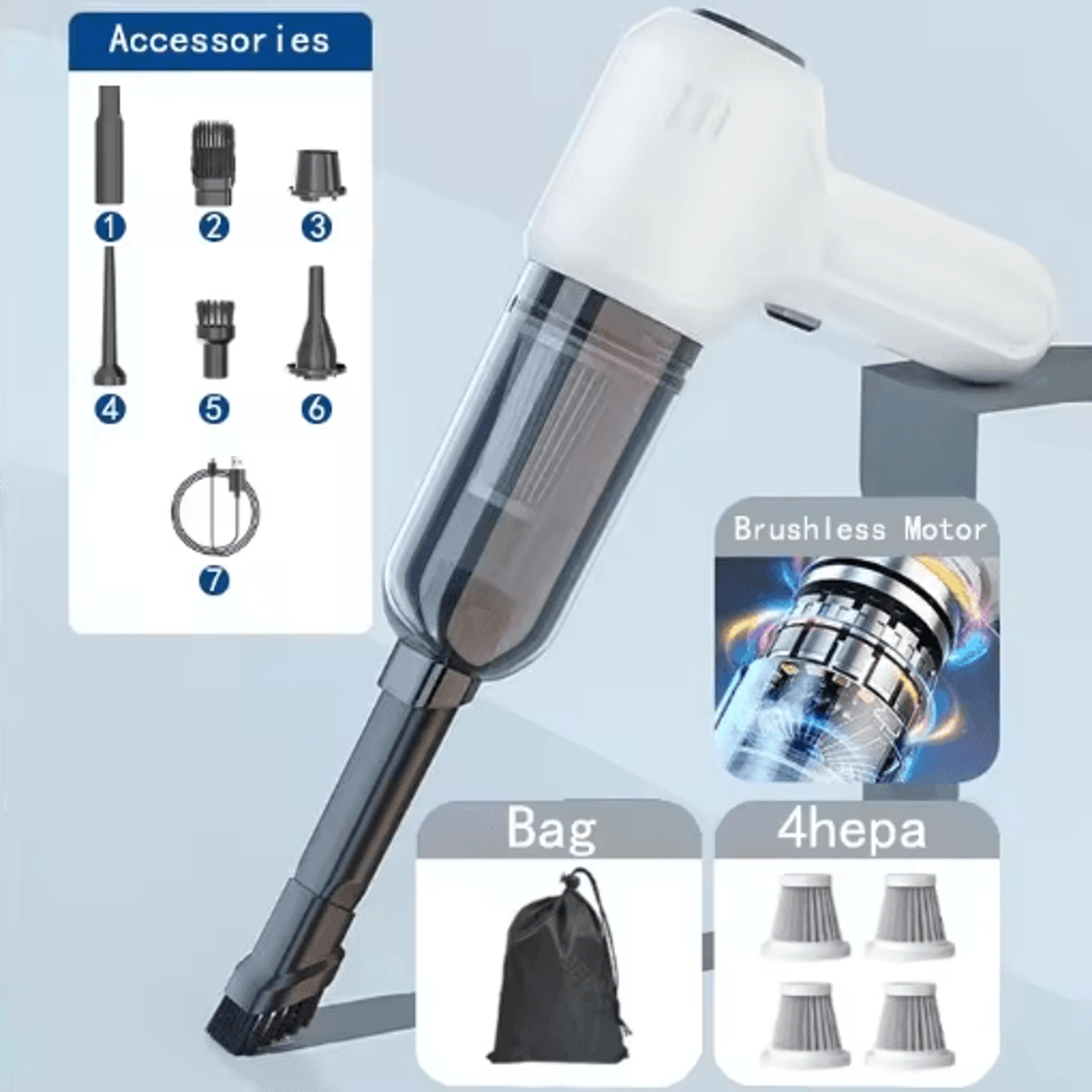 135000PA Mini Cordless Car Vacuum Cleaner Portable Handheld Wireless Cleaner With Strong Suction 2