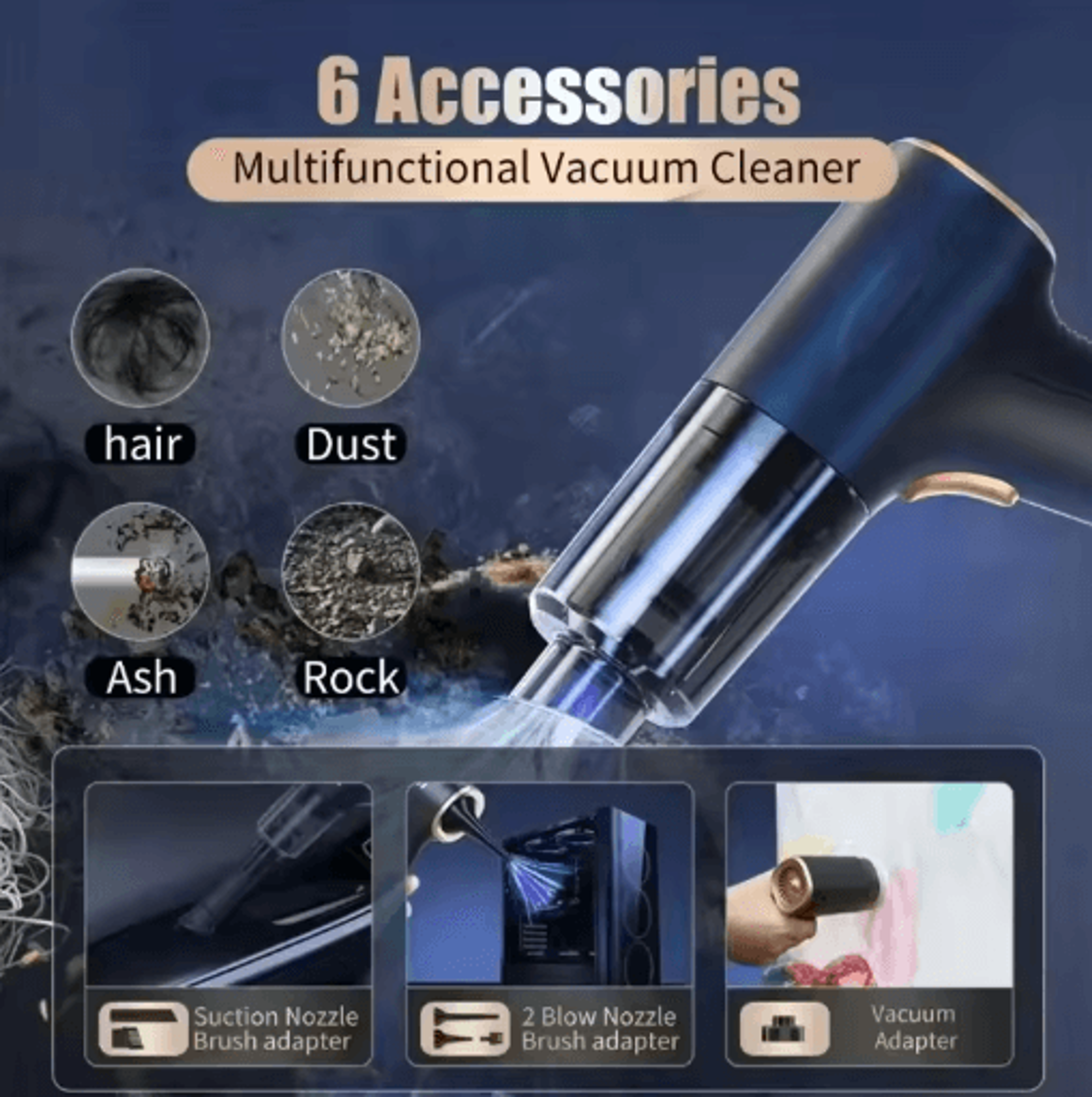 CENRR 98000PA Mini Cordless Car Vacuum Cleaner Powerful Handheld Wireless Portable Cleaner 9