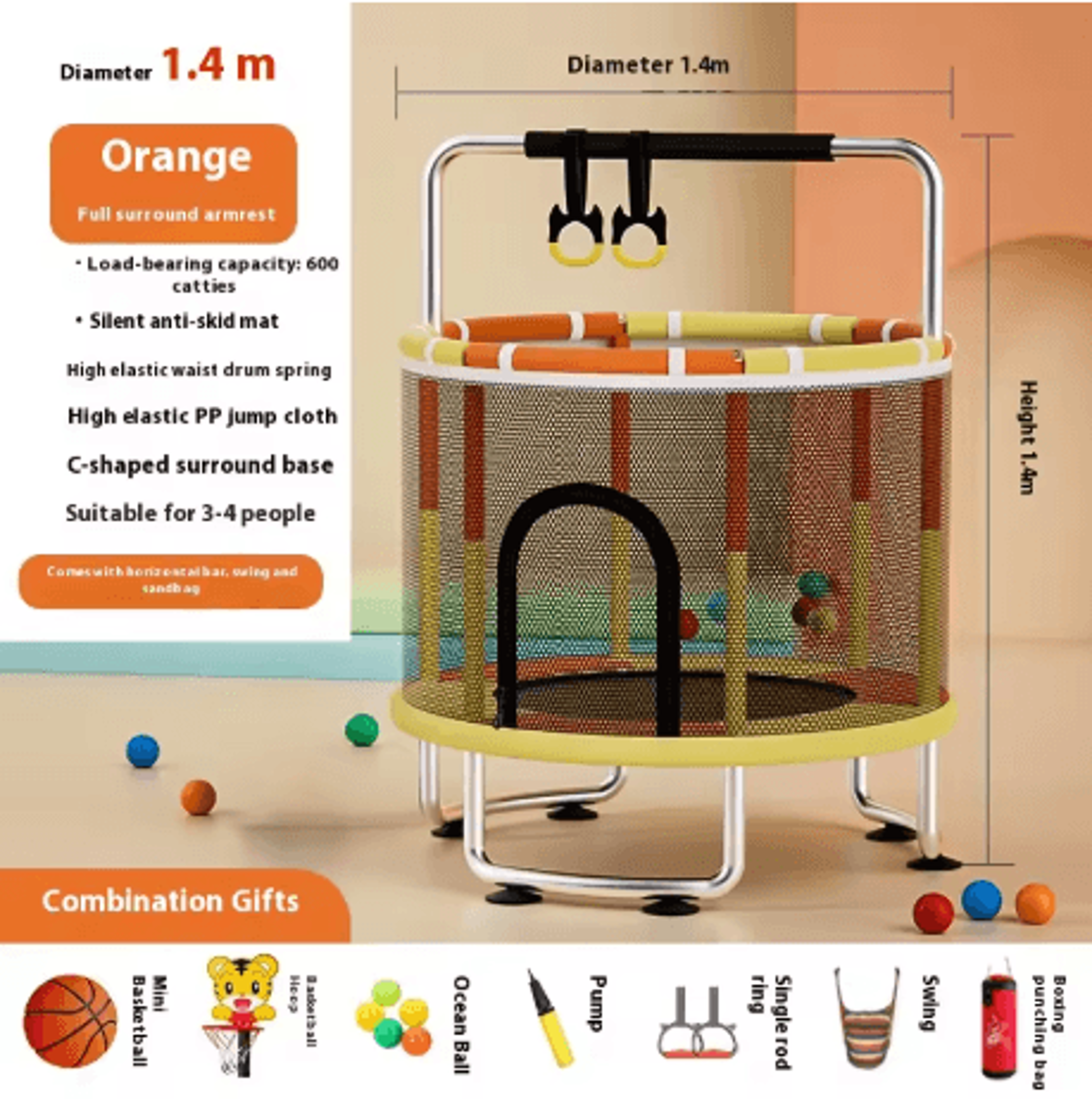 Childrens Indoor Trampoline Household Baby Bouncing Bed With Safety Band For Fun Exercise 1