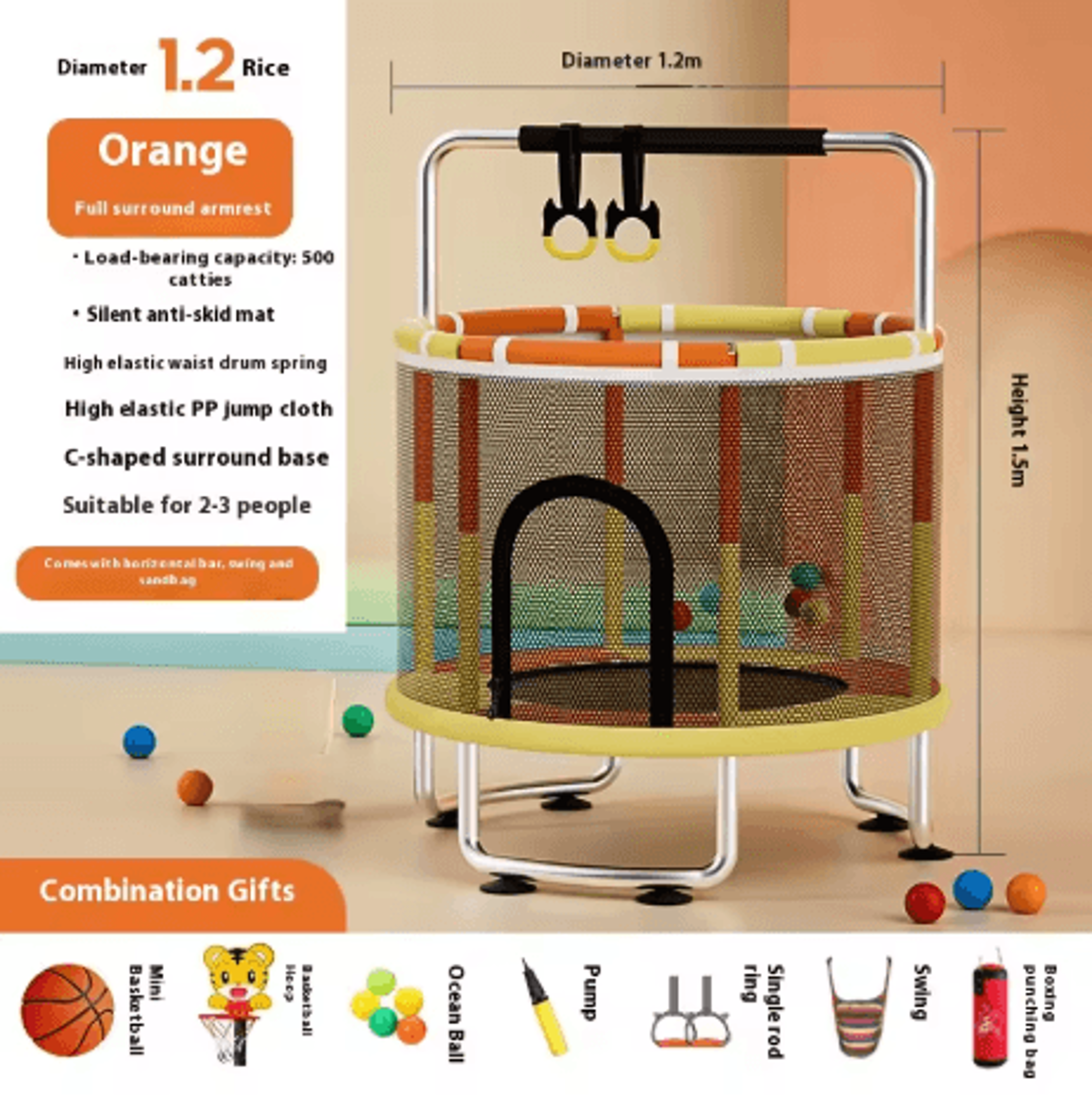 Childrens Indoor Trampoline Household Baby Bouncing Bed With Safety Band For Fun Exercise 3