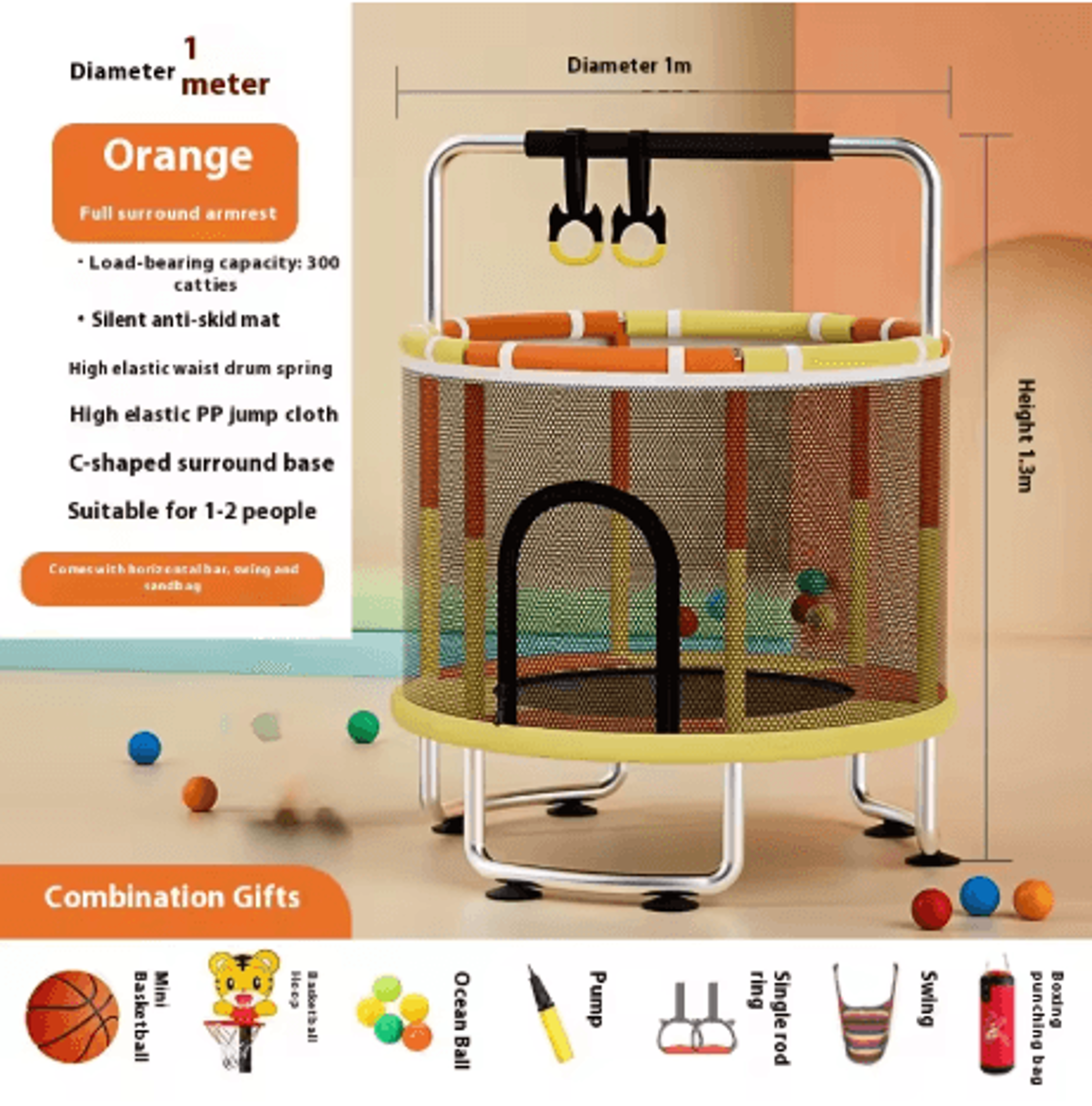 Childrens Indoor Trampoline Household Baby Bouncing Bed With Safety Band For Fun Exercise 5