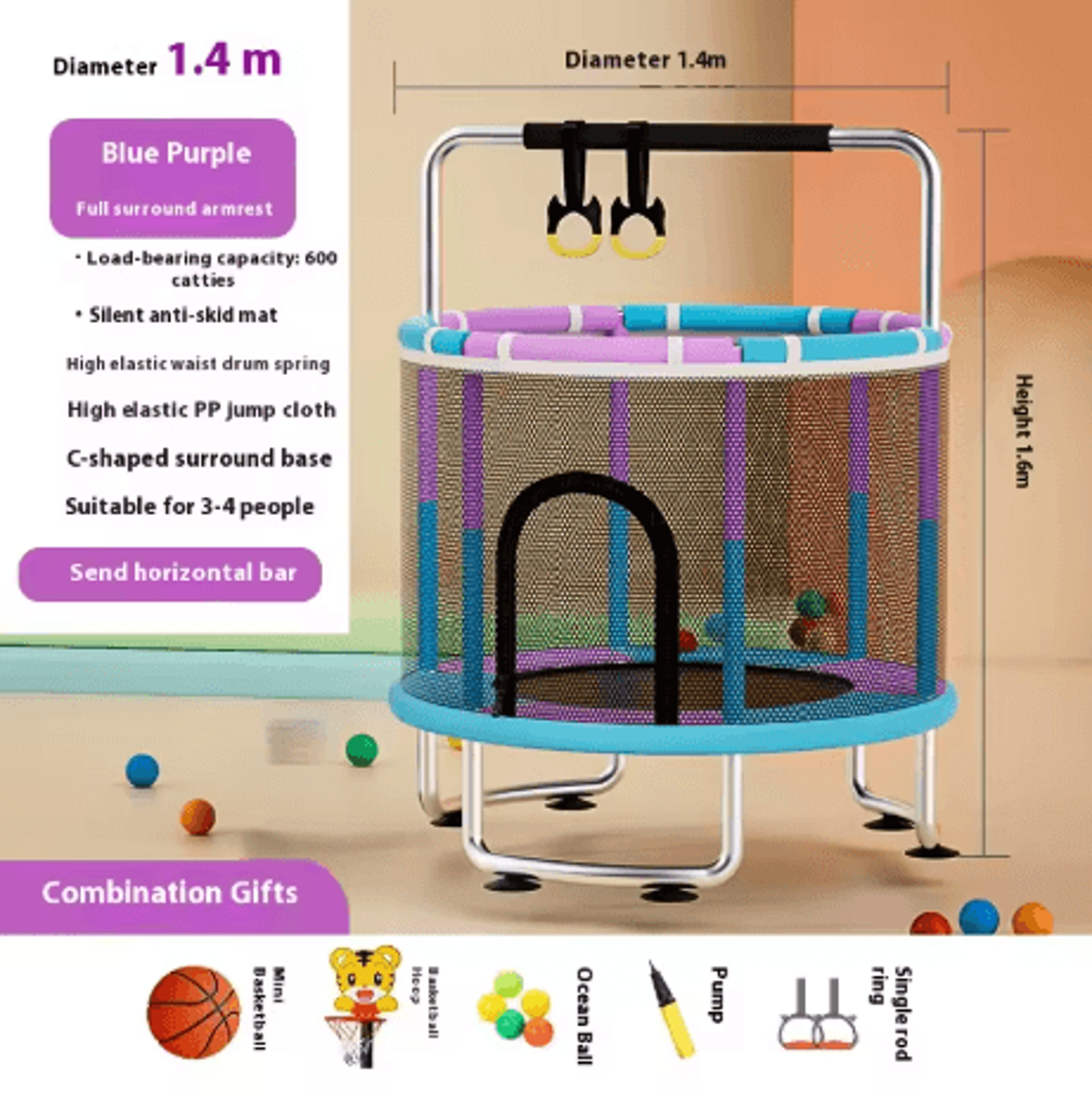Childrens Indoor Trampoline Household Baby Bouncing Bed With Safety Band For Fun Exercise 16