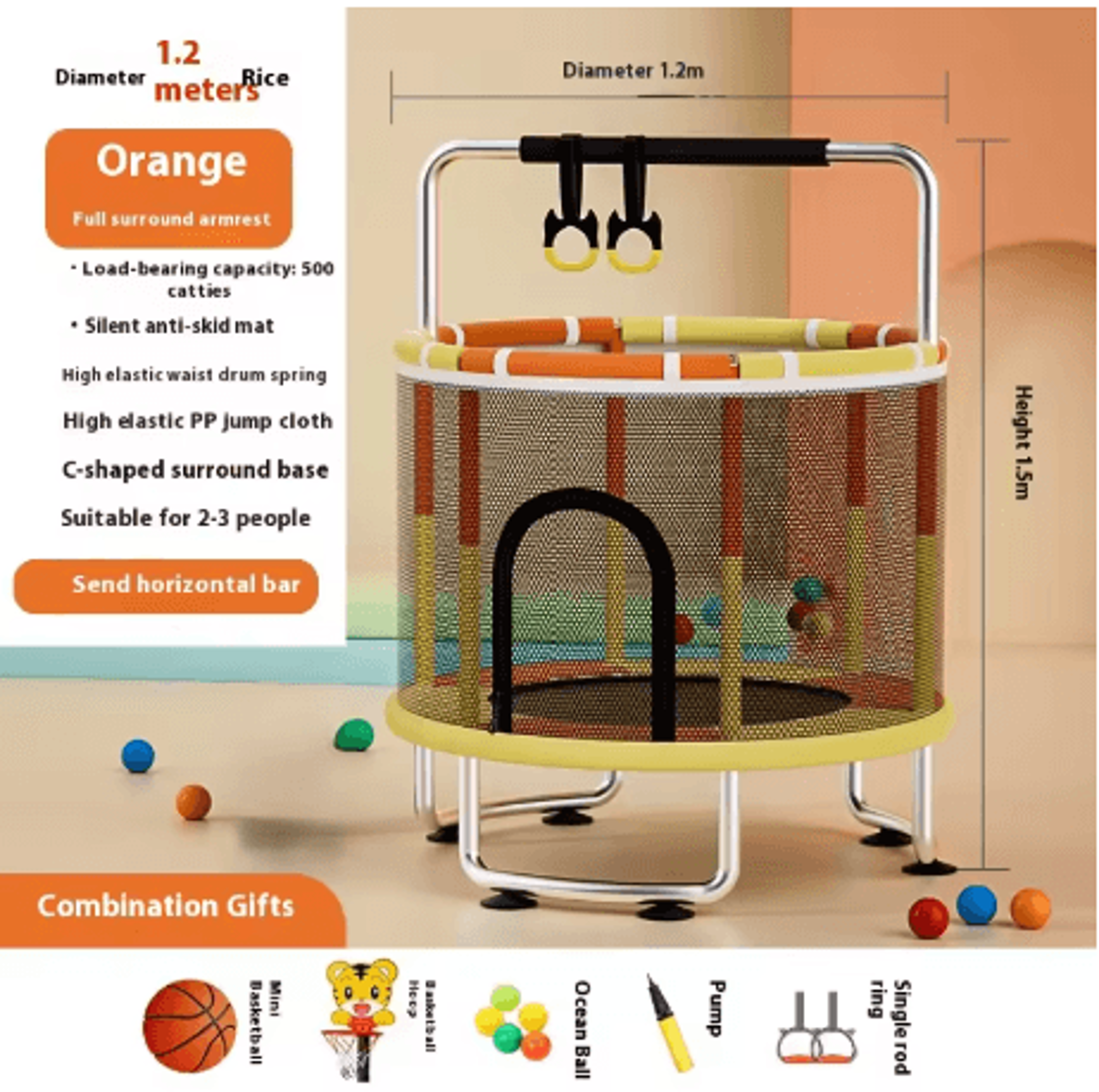 Childrens Indoor Trampoline Household Baby Bouncing Bed With Safety Band For Fun Exercise 19
