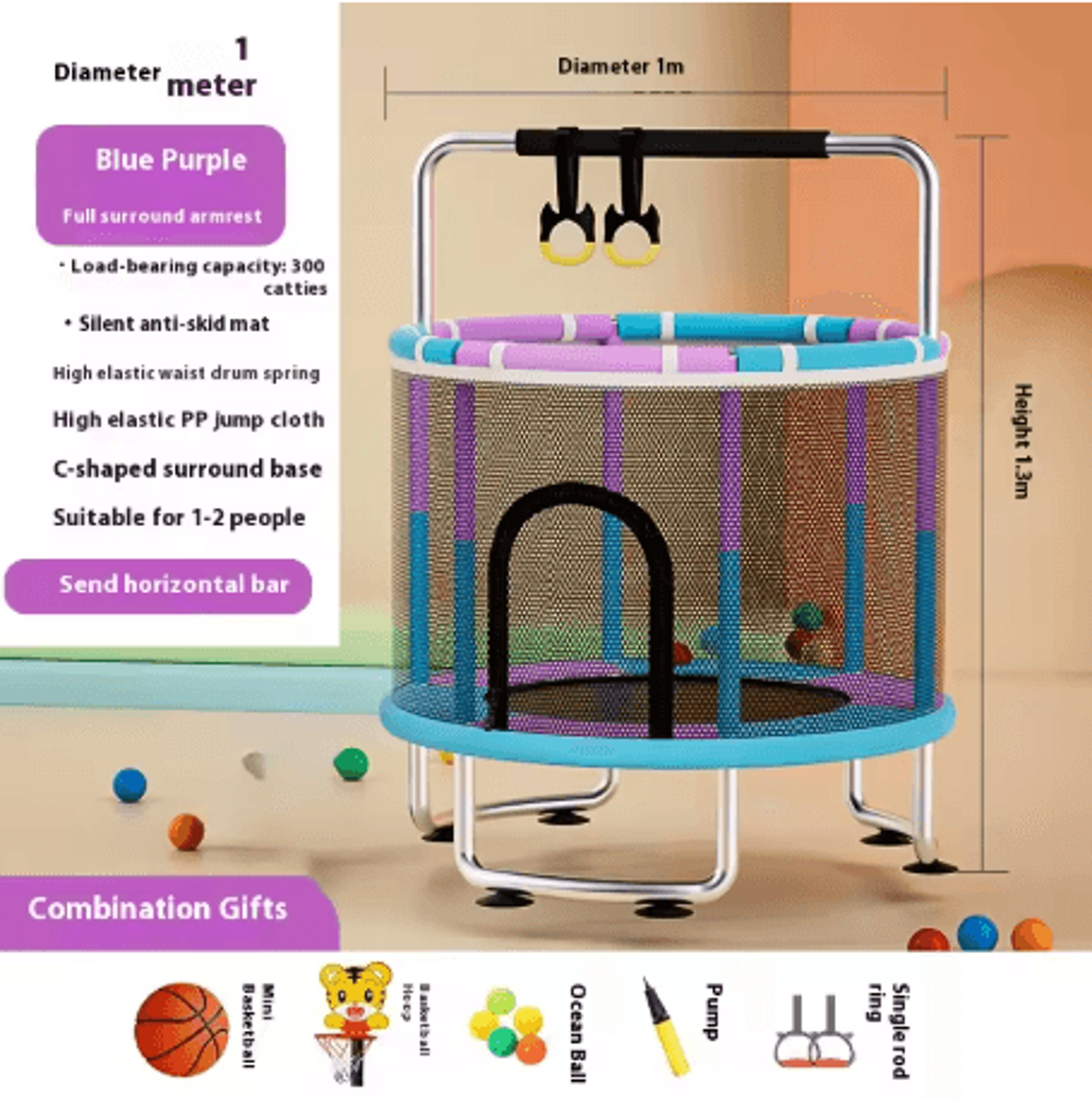 Childrens Indoor Trampoline Household Baby Bouncing Bed With Safety Band For Fun Exercise 20
