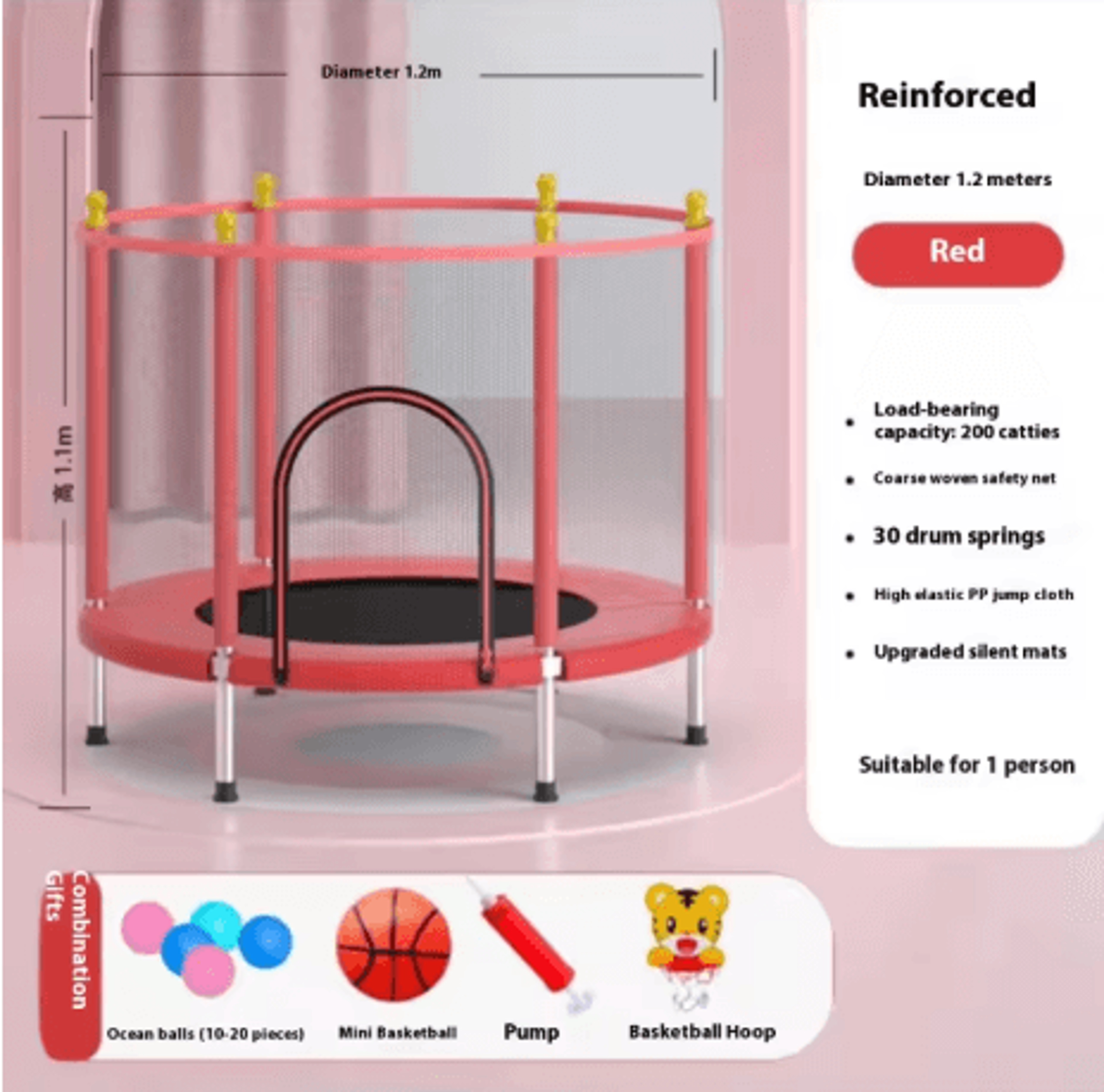 Childrens Indoor Trampoline Household Baby Bouncing Bed With Safety Band For Fun Exercise 25