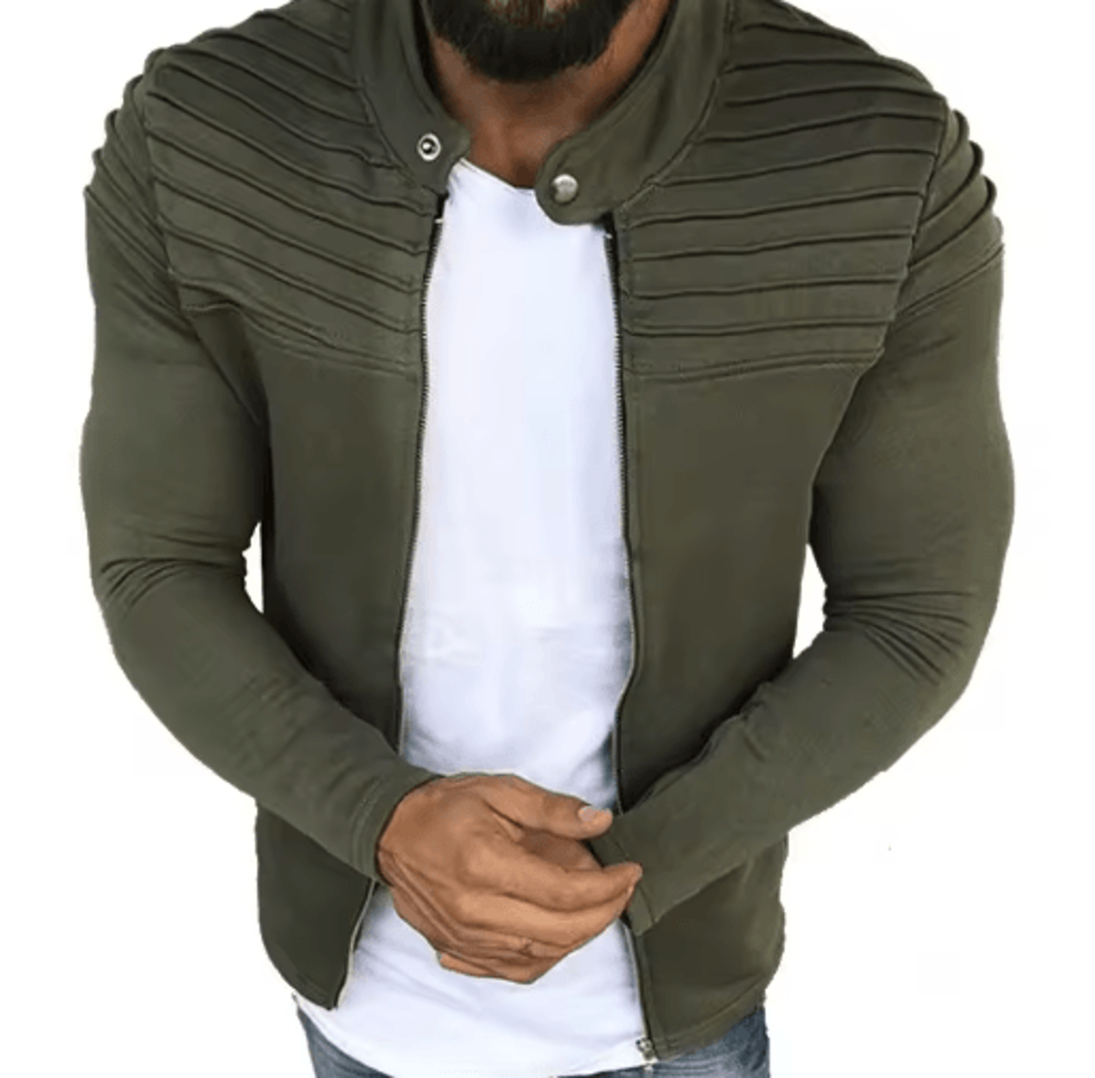 Mens Autumn Sports Casual Jacket Slim Fit Pleated Stripe Zip Up Cardigan Coat 0