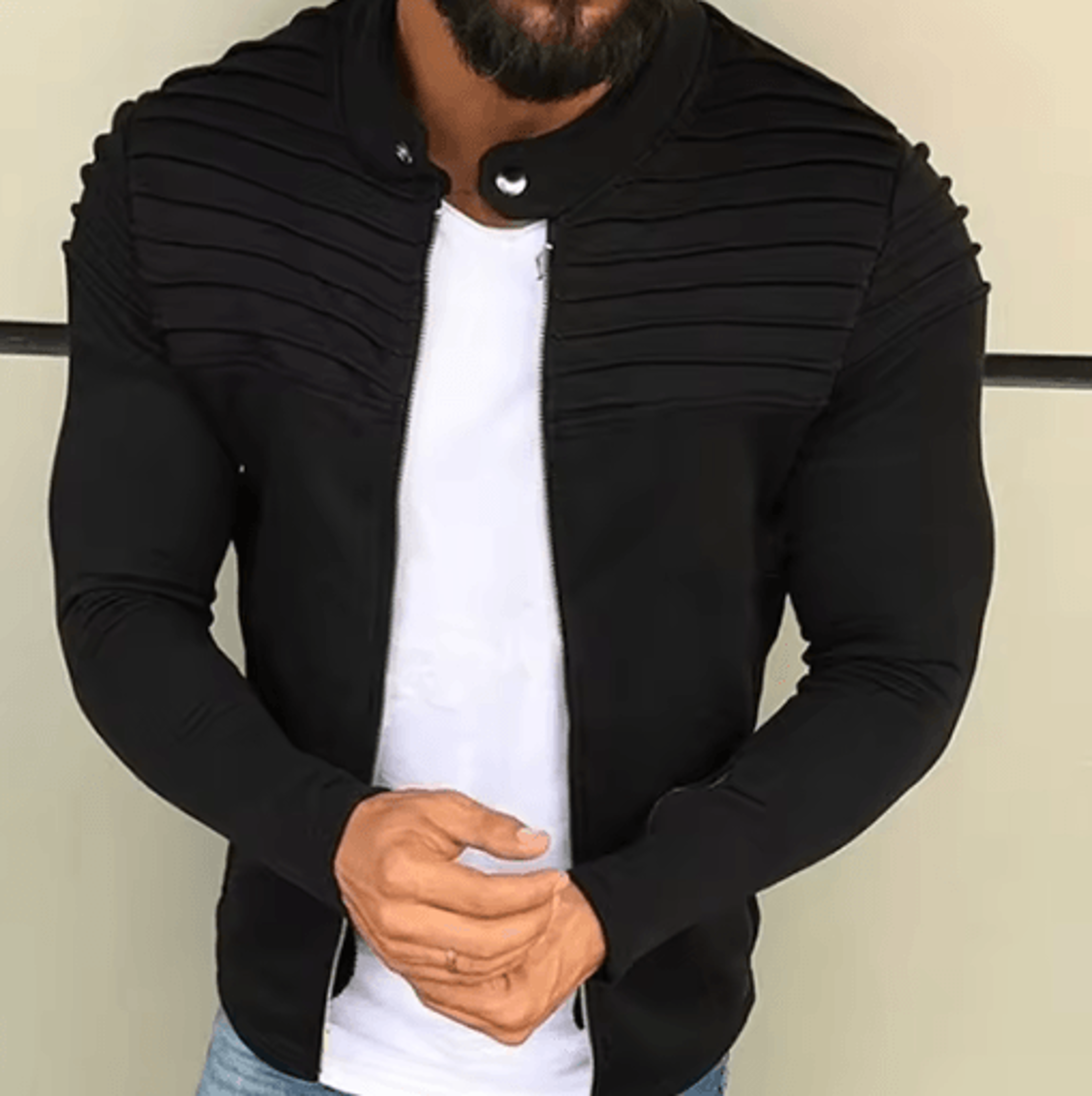 Mens Autumn Sports Casual Jacket Slim Fit Pleated Stripe Zip Up Cardigan Coat 2