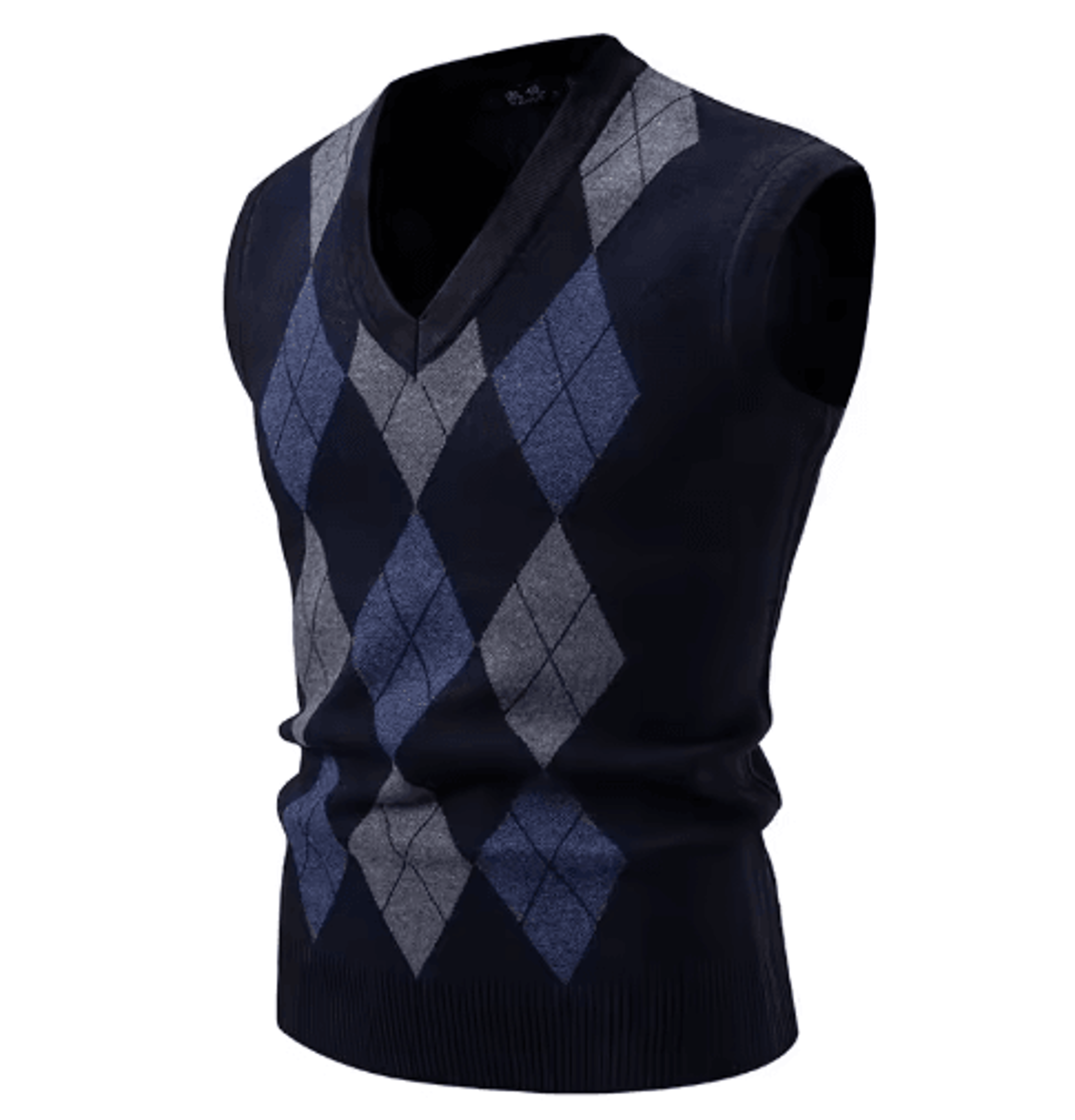 Mens Argyle Knit Vest V Neck Sleeveless Slim Fit Pullover Sweater 1