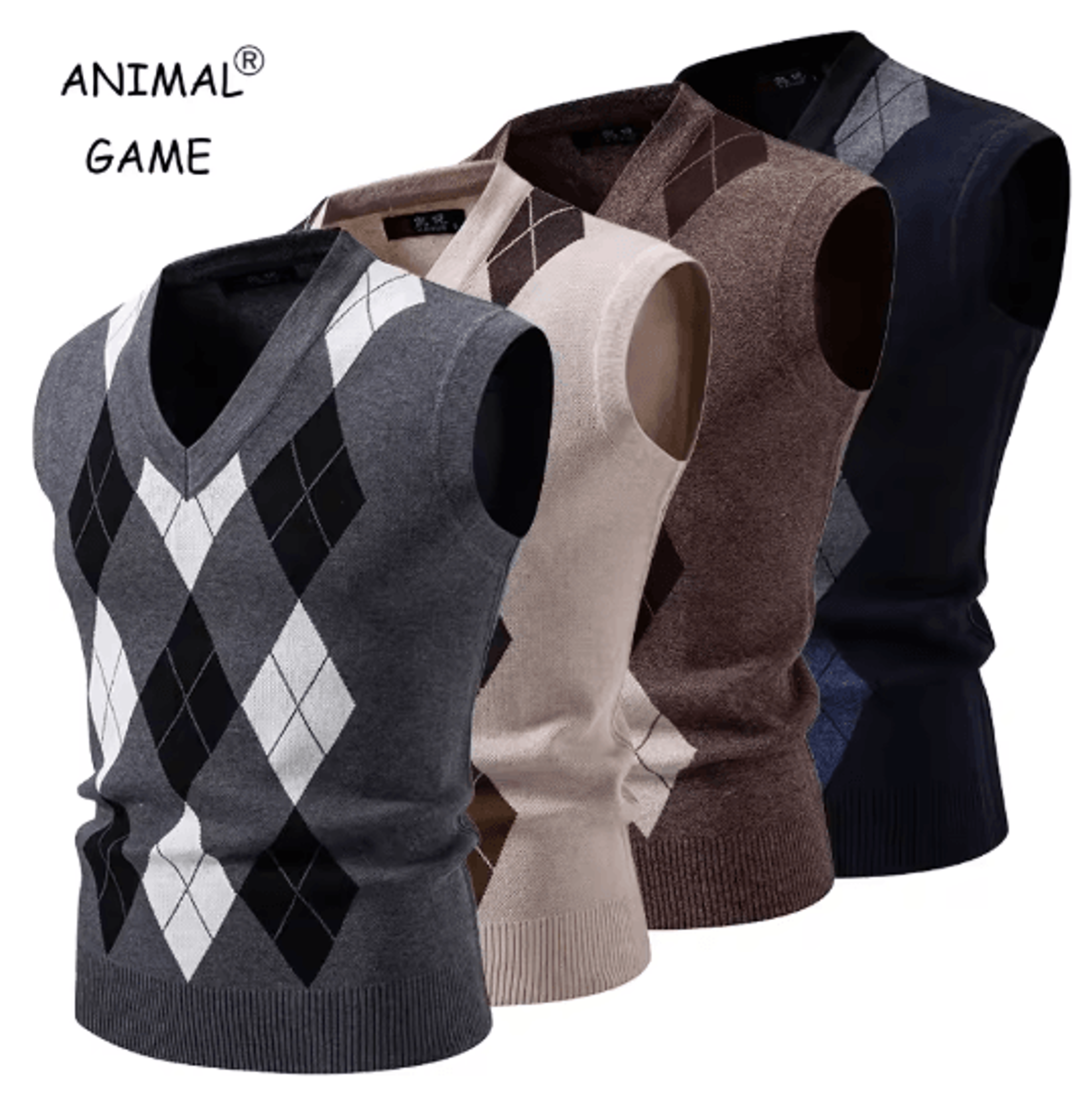 Mens Argyle Knit Vest V Neck Sleeveless Slim Fit Pullover Sweater 0