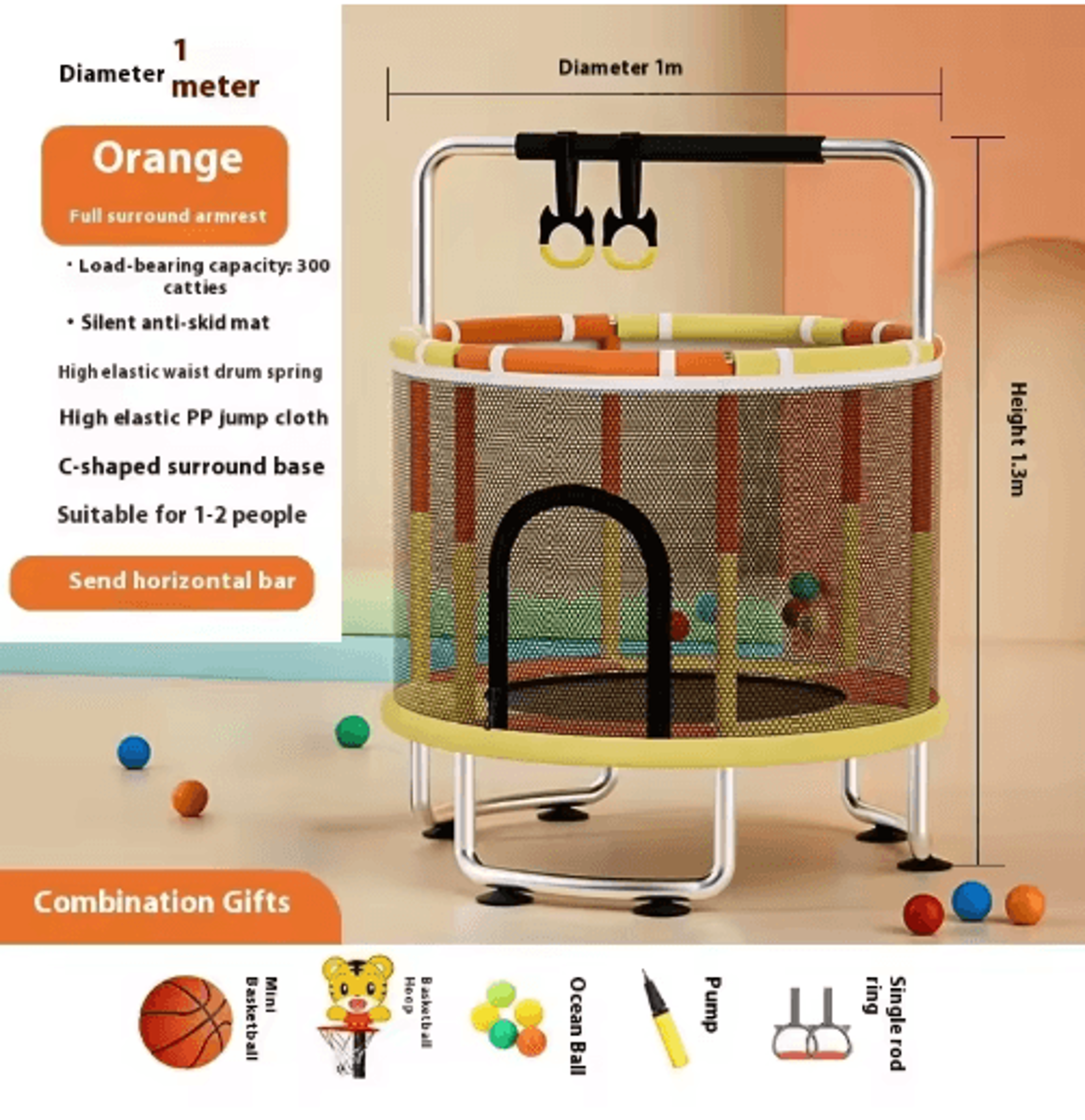 Kids Indoor Bouncy Trampoline Baby Fitness Jumper With Safety Net And Thick Steel Frame 17