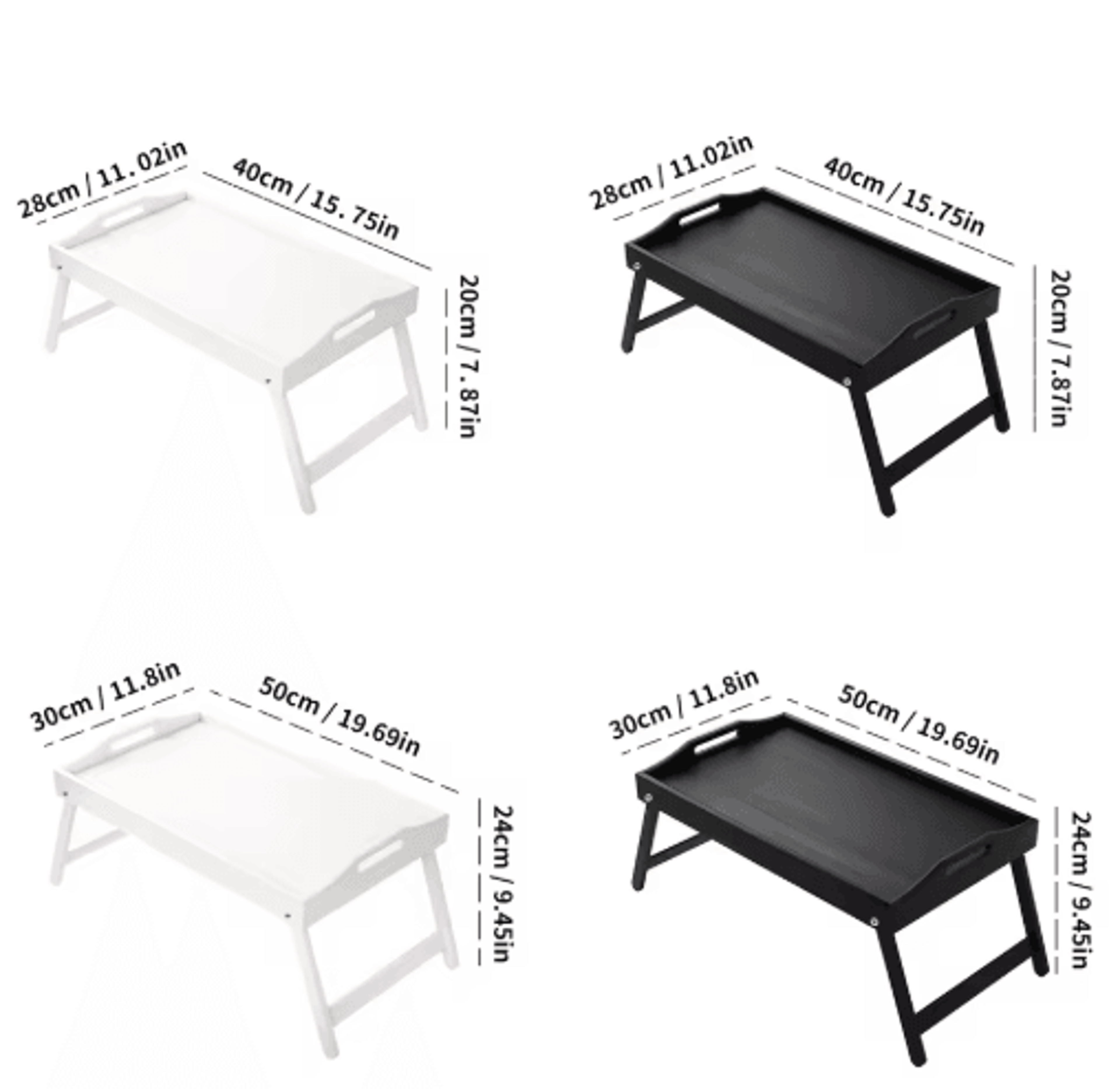 Bamboo Breakfast Bed Tray With Folding Legs Sofa Laptop And Snack Serving Tray Black White 8