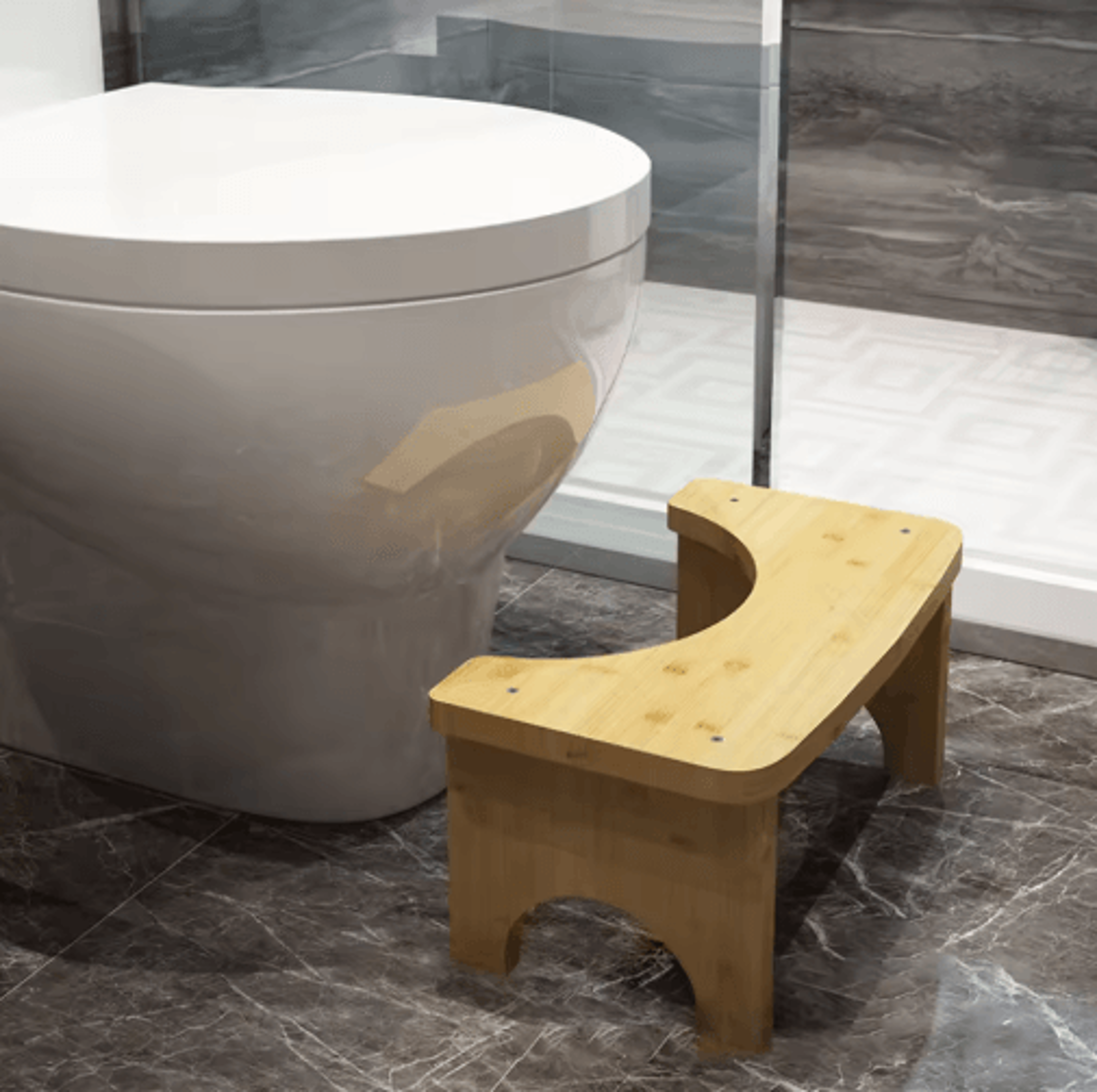 Bamboo Toilet Stool For Adults  Curved Squat Potty Stool Portable Constipation Relief Helper 0