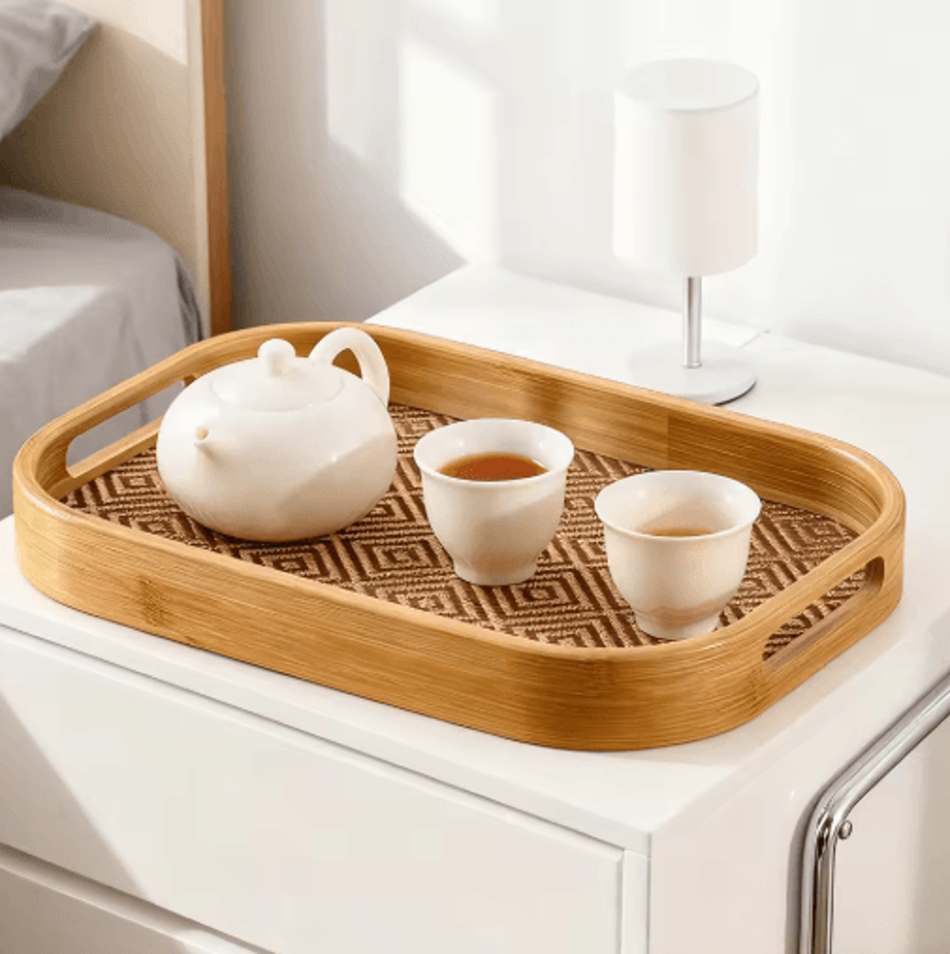 Large Bamboo Serving Tray With Handles Multi Use Home Coffee Table And Outdoor Platter 5