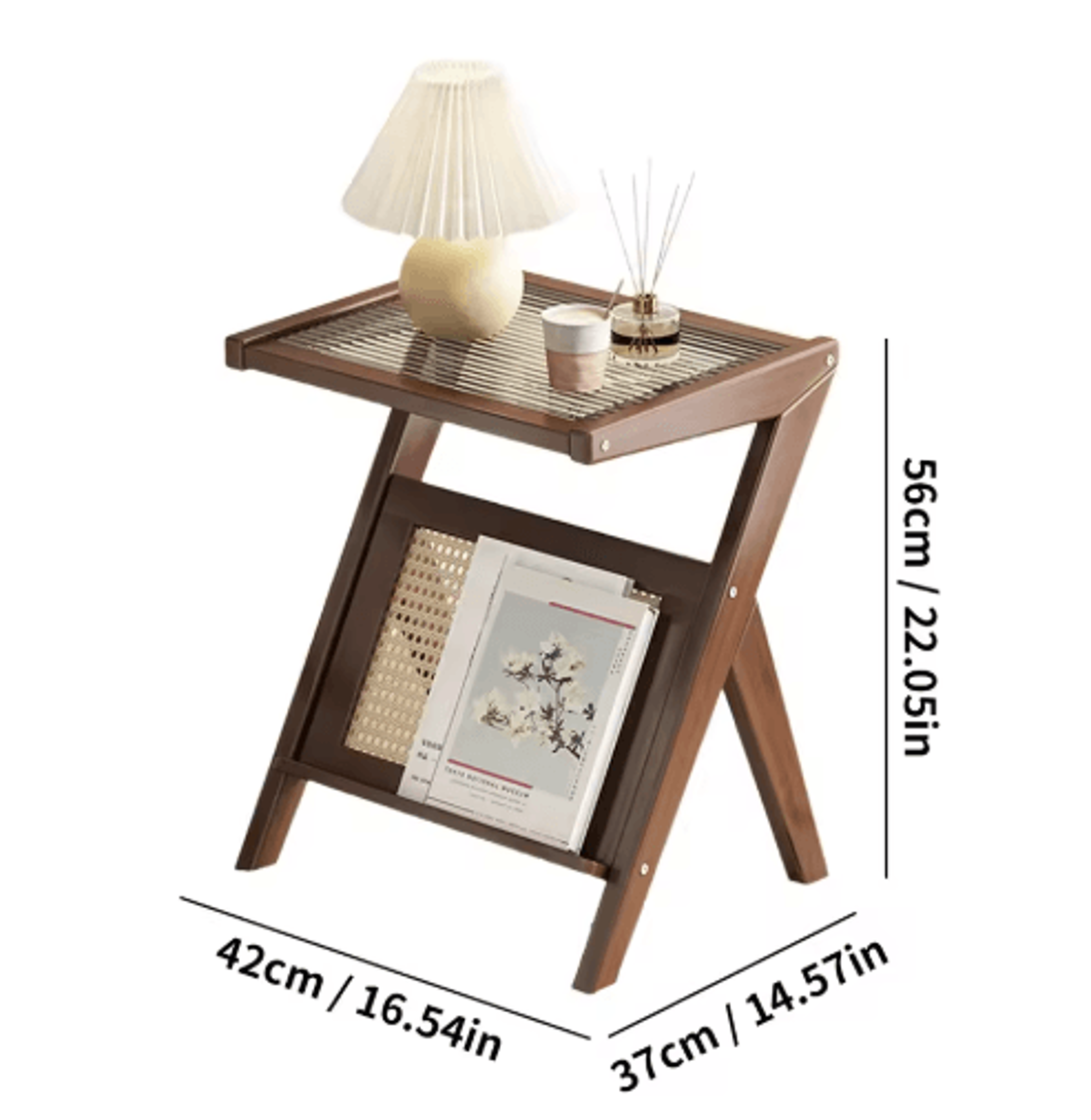Mid Century Boho Rattan Bamboo Side Table Acrylic Coffee Table Record Player Stand 3