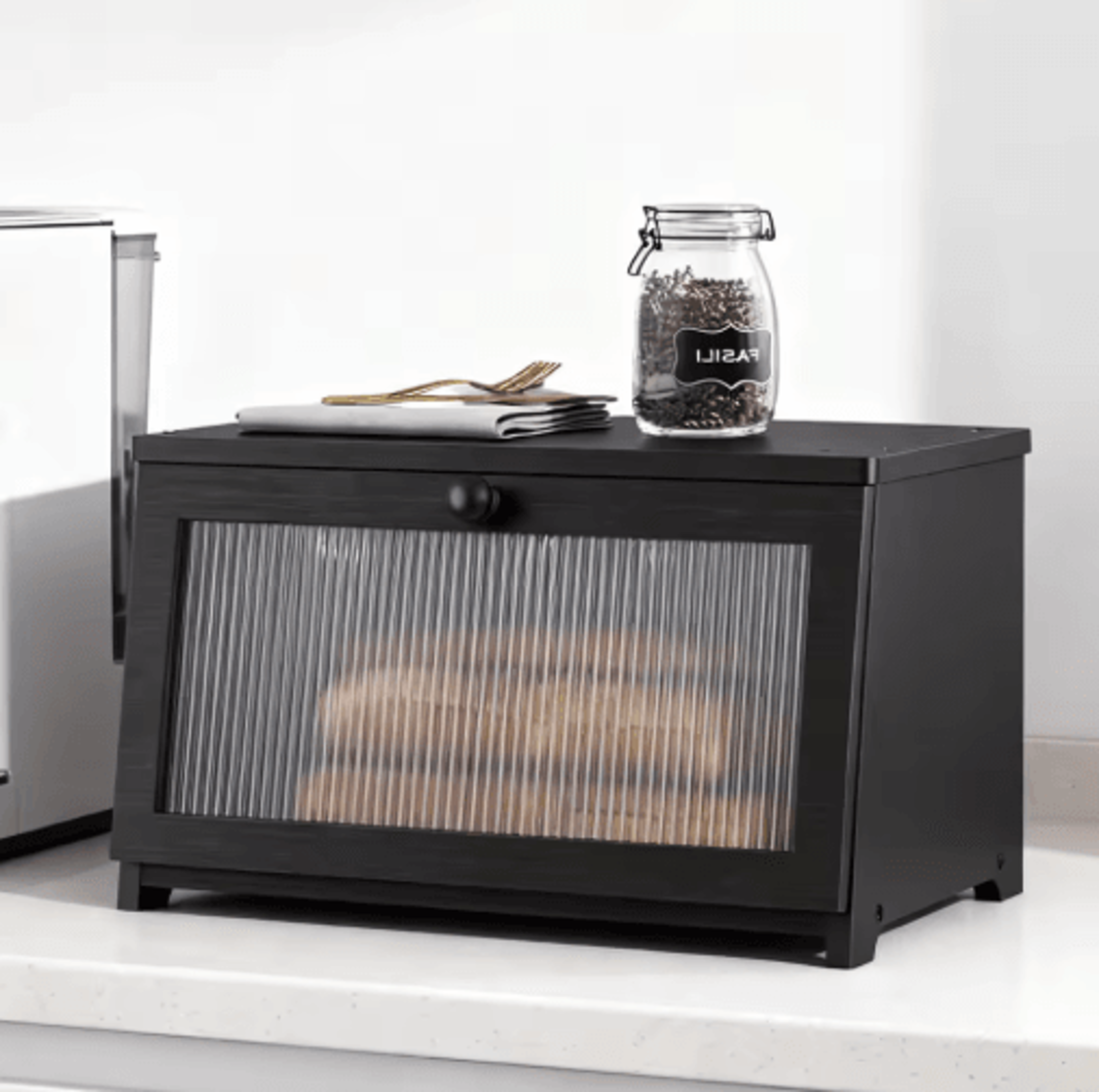 Large Modern Bamboo Bread Box Corner Friendly Countertop Storage With Clear Acrylic Window 6