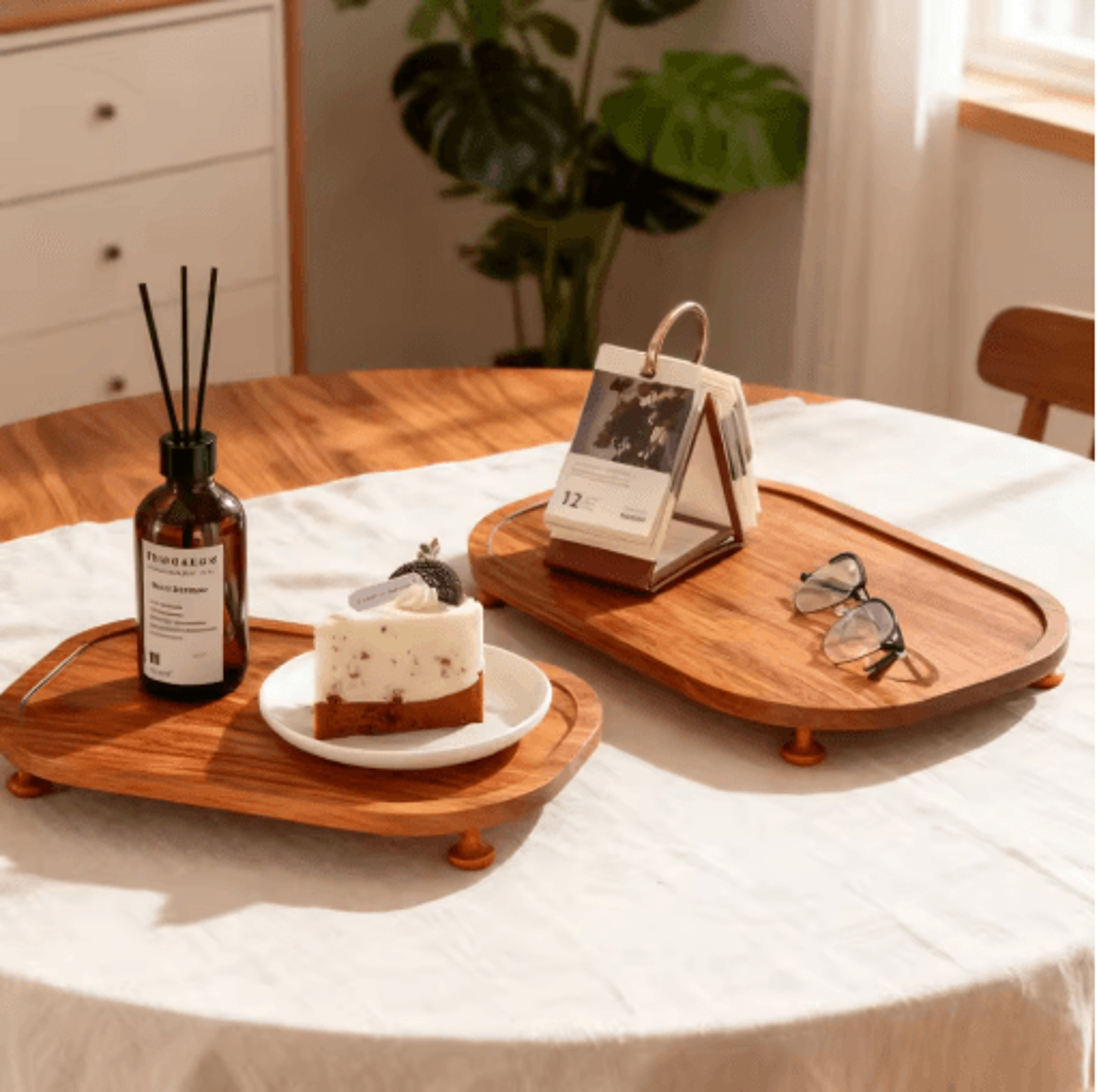 Wooden Elevated Riser Tray Set S To L Oval Floating Soap Dish And Jewelry Holder Brown 4