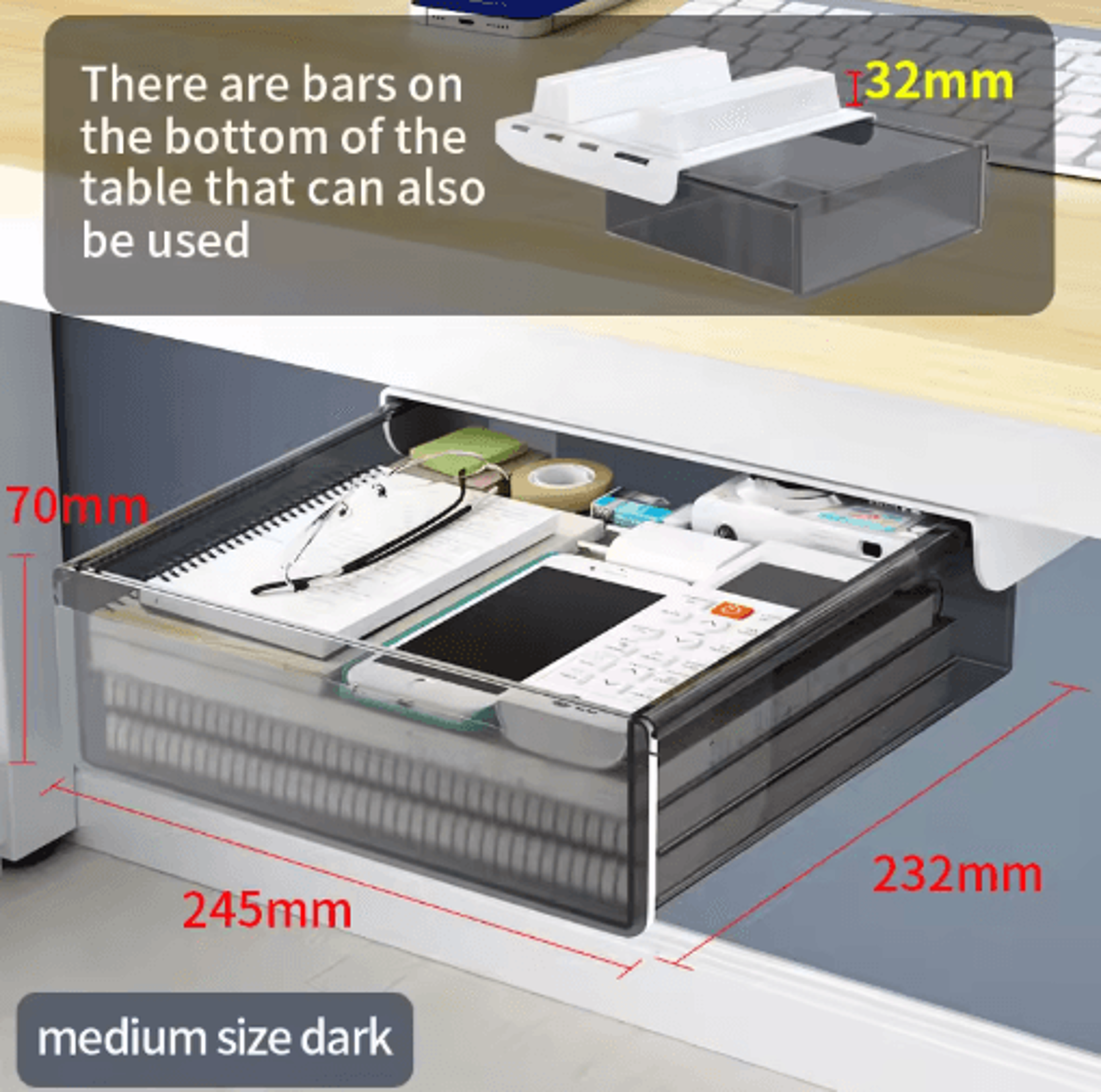 Self Adhesive Under Desk Drawer Drill Free Plastic Storage For Office And Home 1