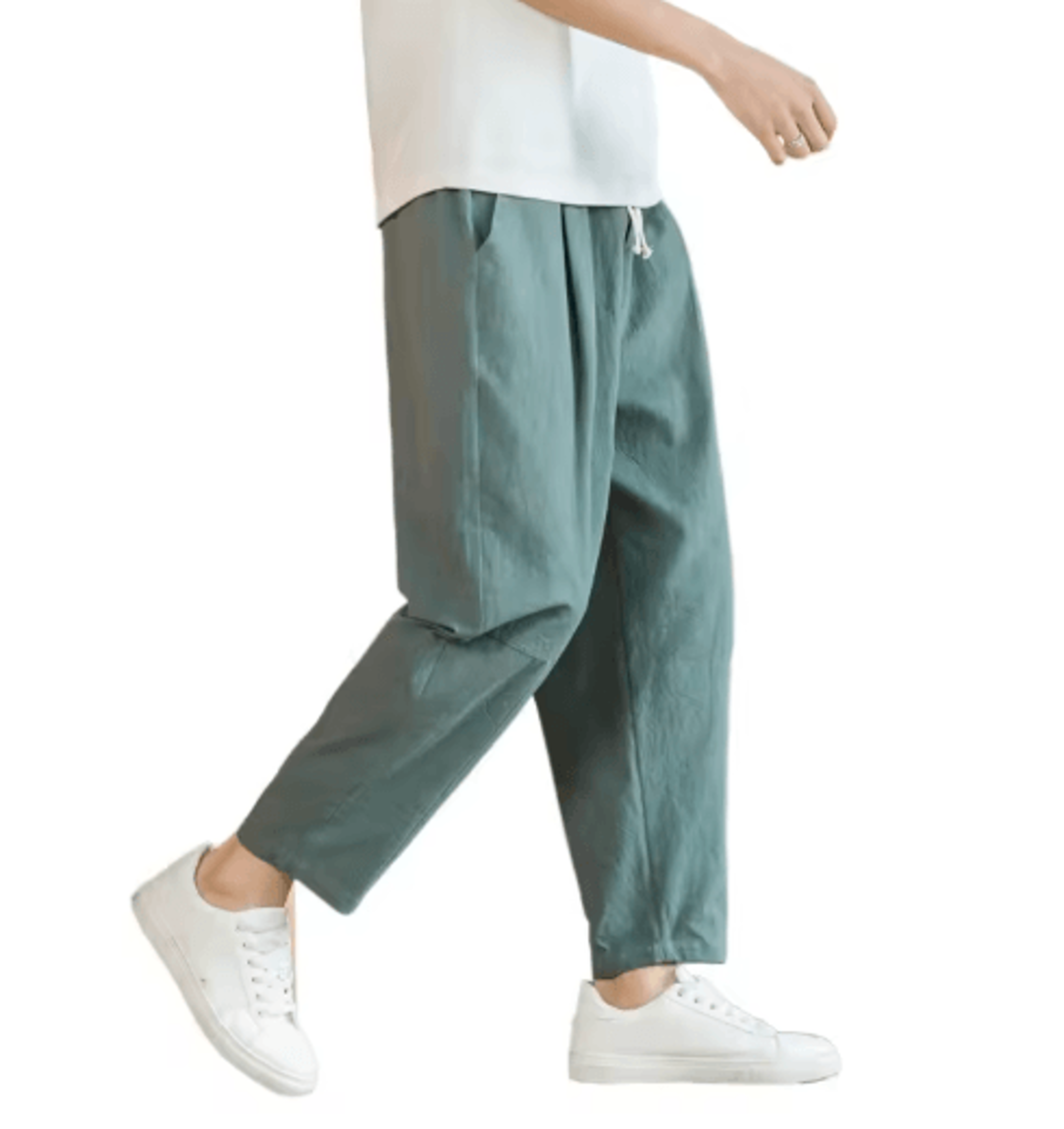Mens Cotton Linen Casual Pants Breathable Loose Straight Leg Drawstring Streetwear Trousers 1