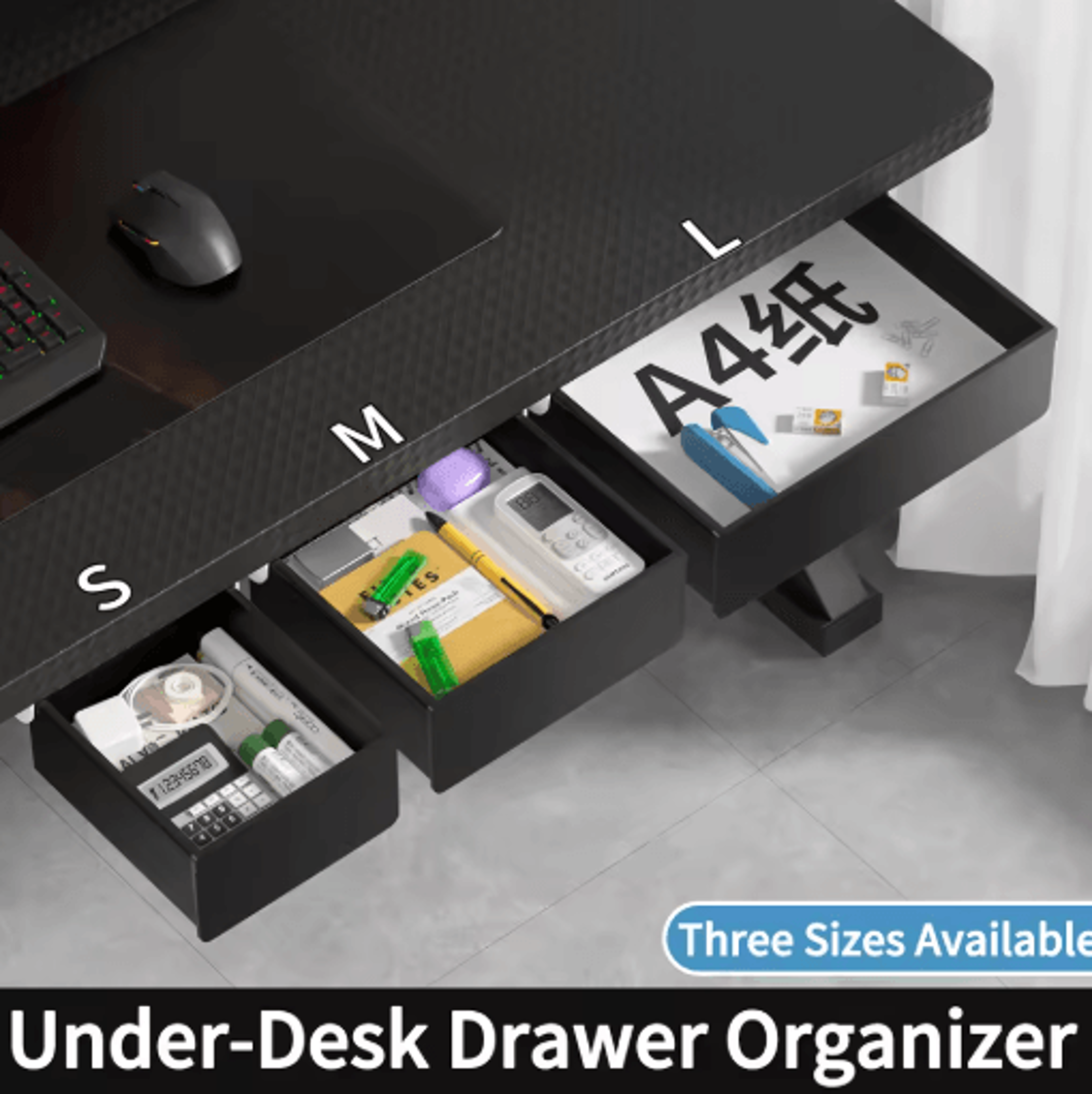 Under Desk Drill Free Storage Drawer Hidden Office Organizer For Desktop Accessories 0