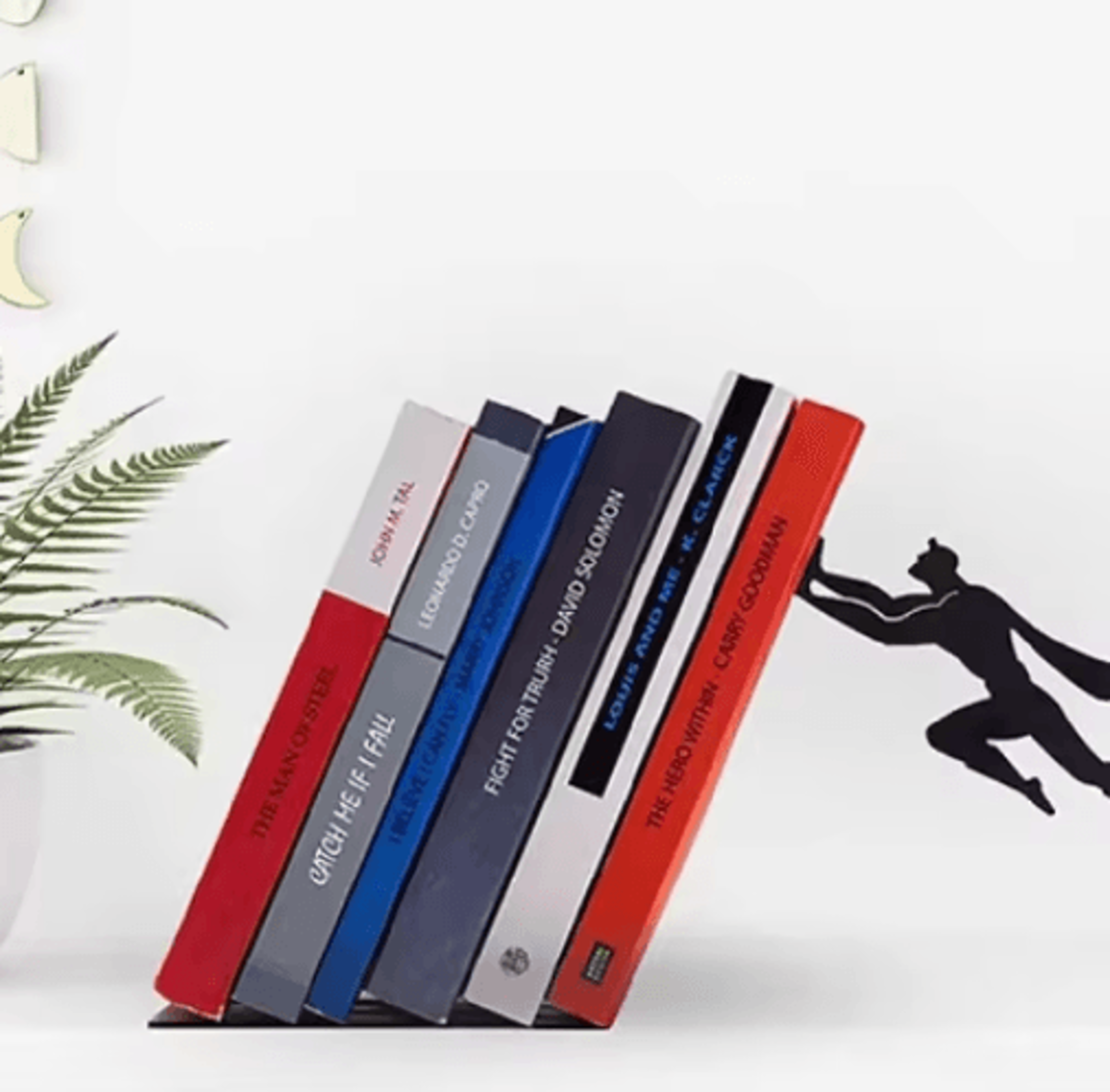 Creative Superhero Bookshelf Figurines Metal Book Storage Display With Standing Base 3