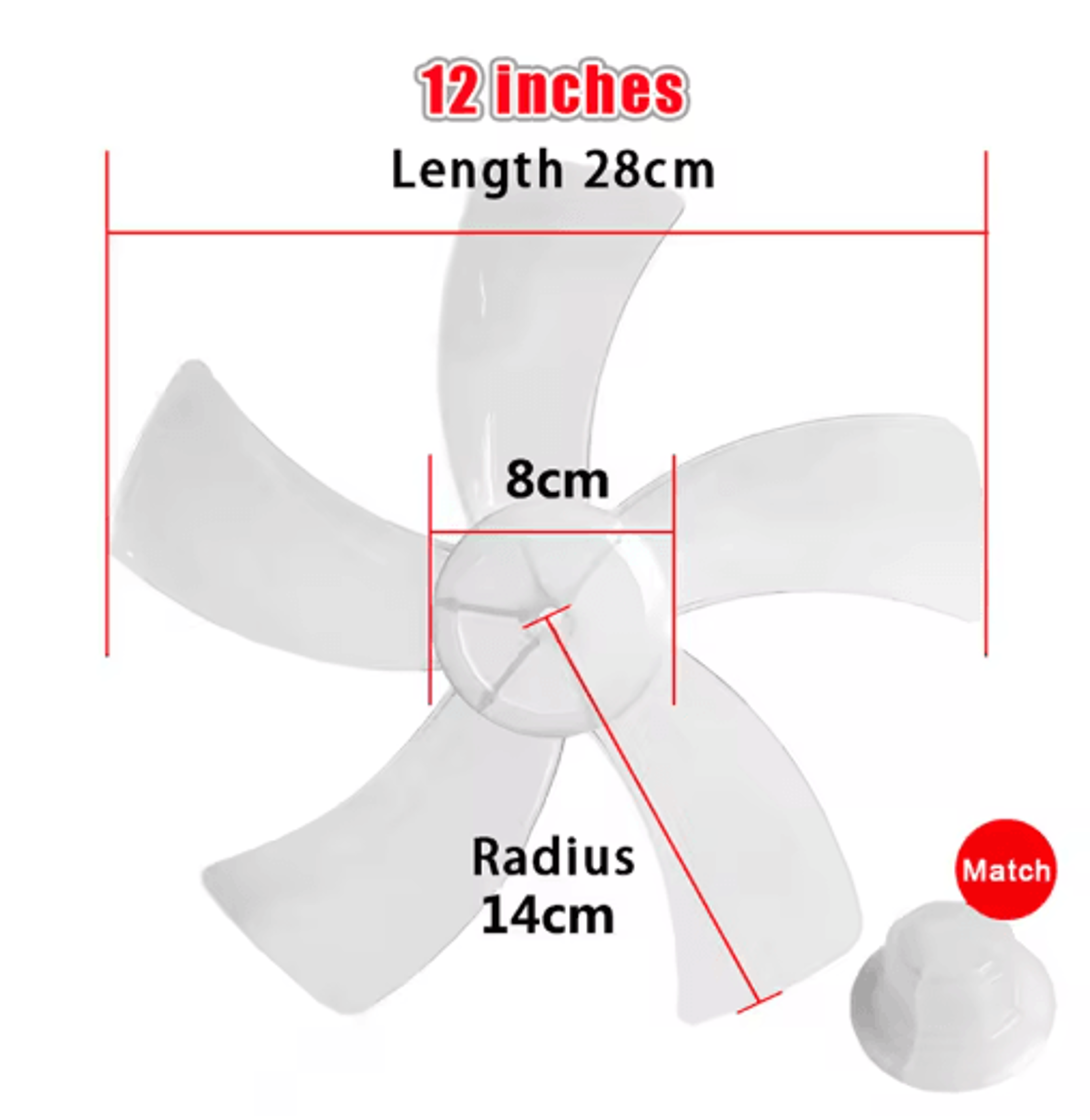 12 Inch Plastic Fan Blade Five Leaf Replacement With Nut Cover For Pedestal And Table Fans 1