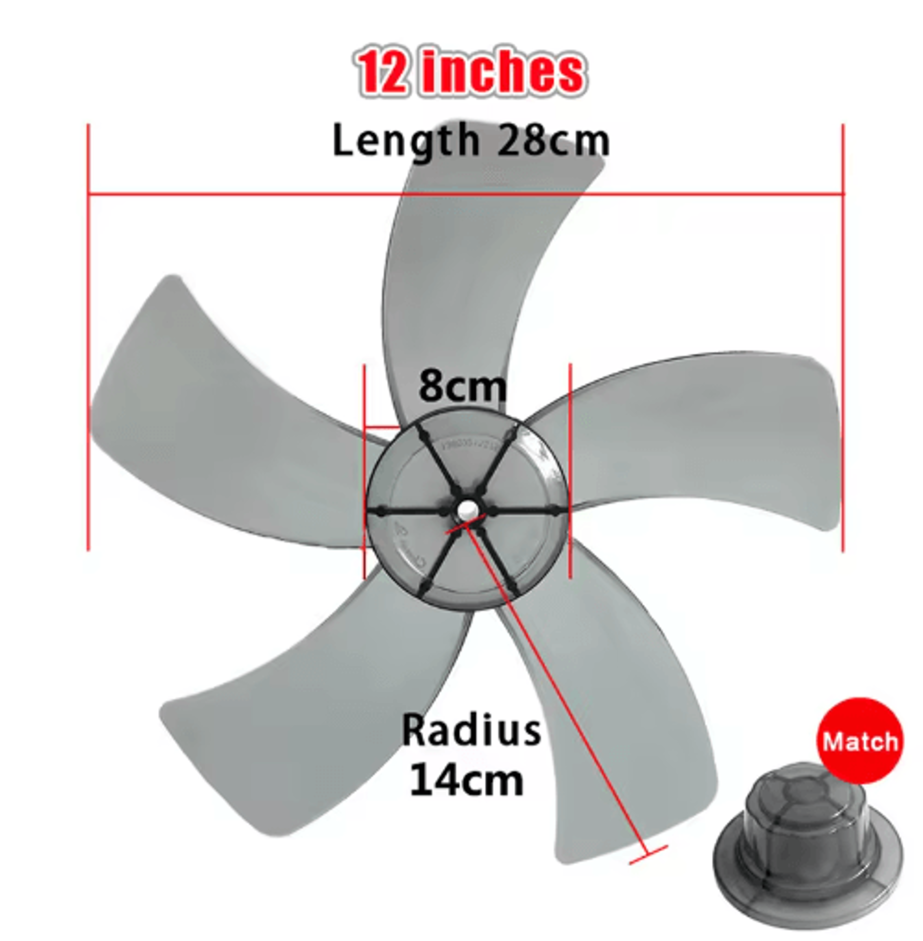 12 Inch Plastic Fan Blade Five Leaf Replacement With Nut Cover For Pedestal And Table Fans 2