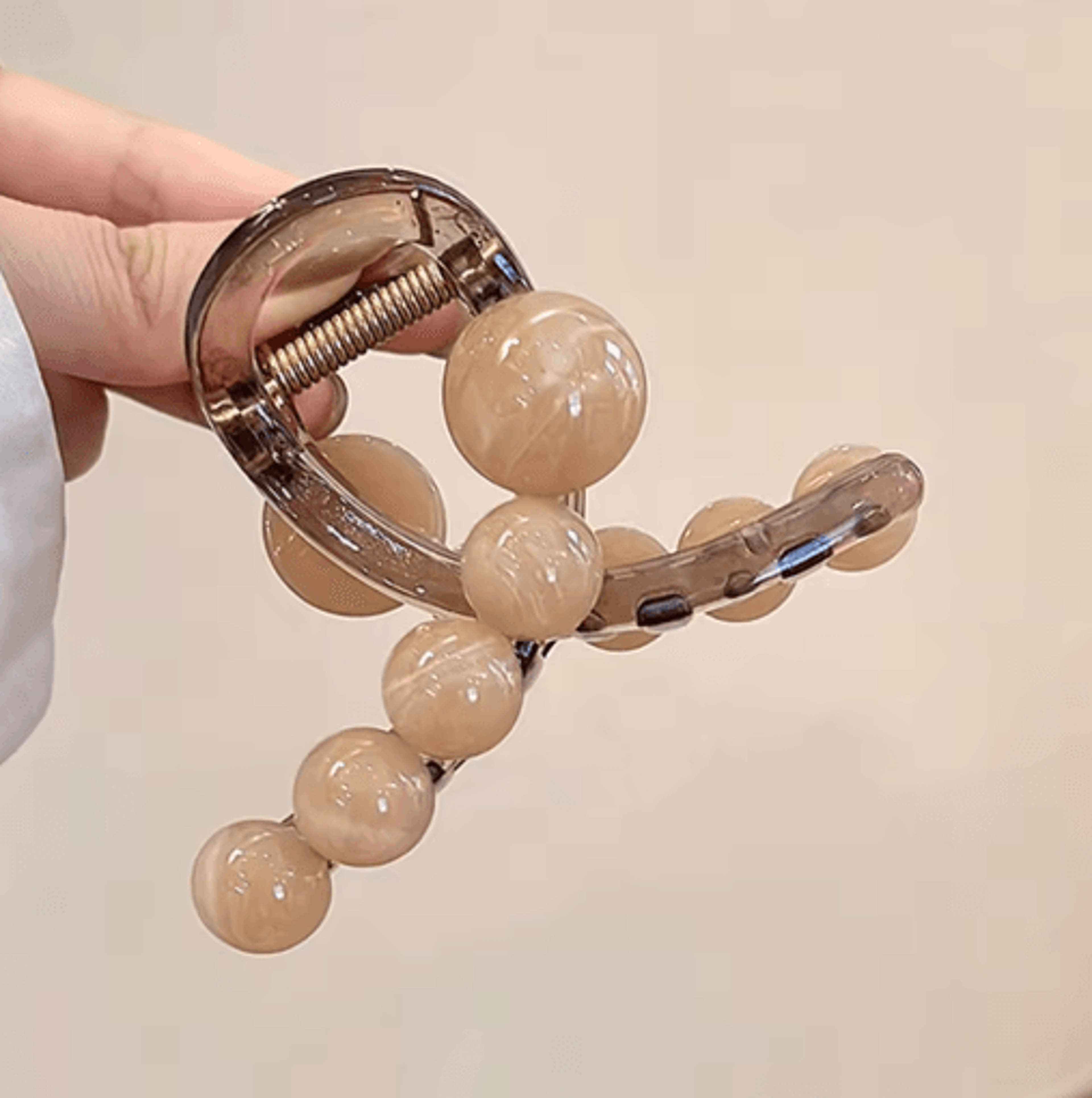 Womens Hair Claw Clip With Round Beads Korean Style High Ponytail Clamp Barrette 2