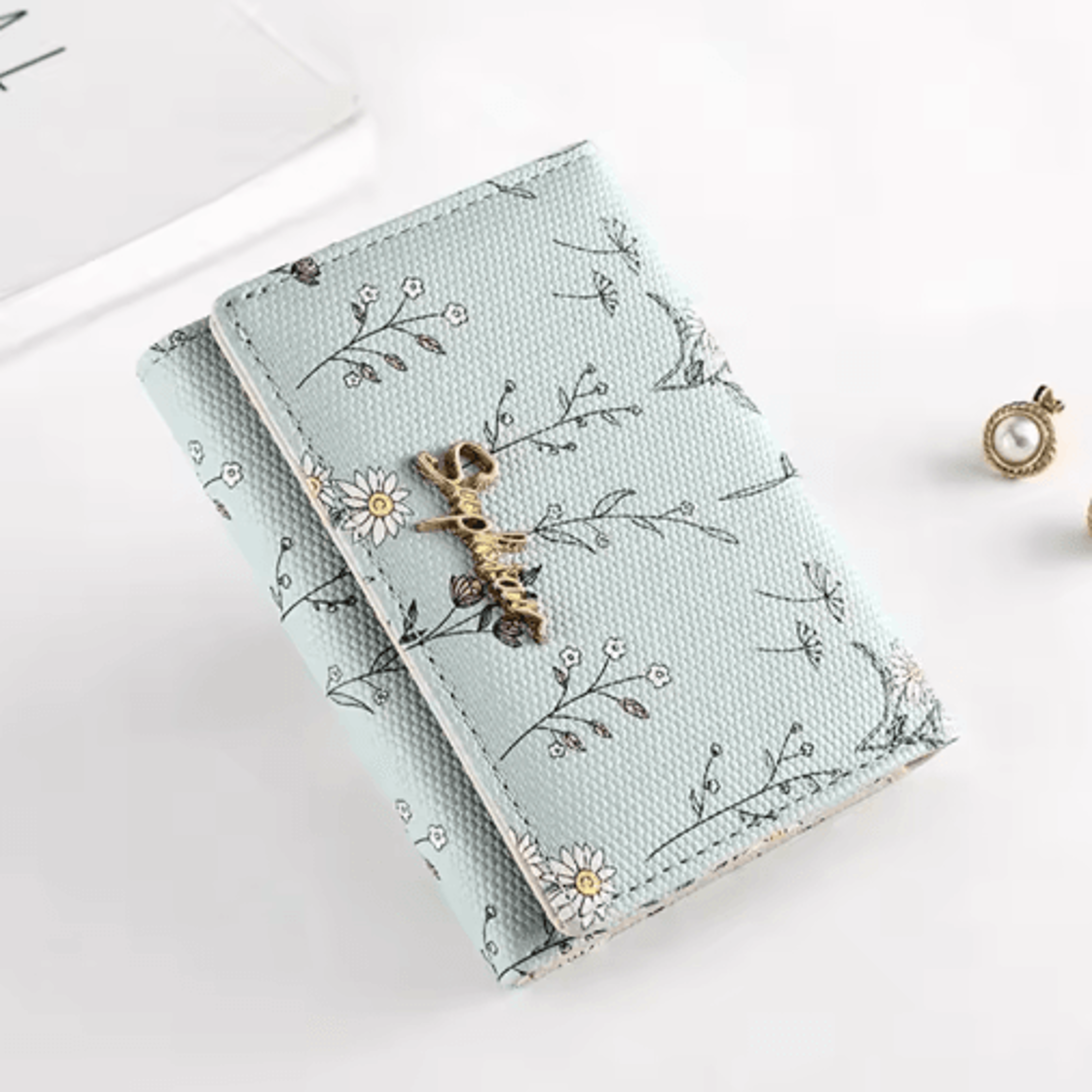 Womens PU Leather Wallet Flower Printed Short Slim Coin Purse With Card Holder 3