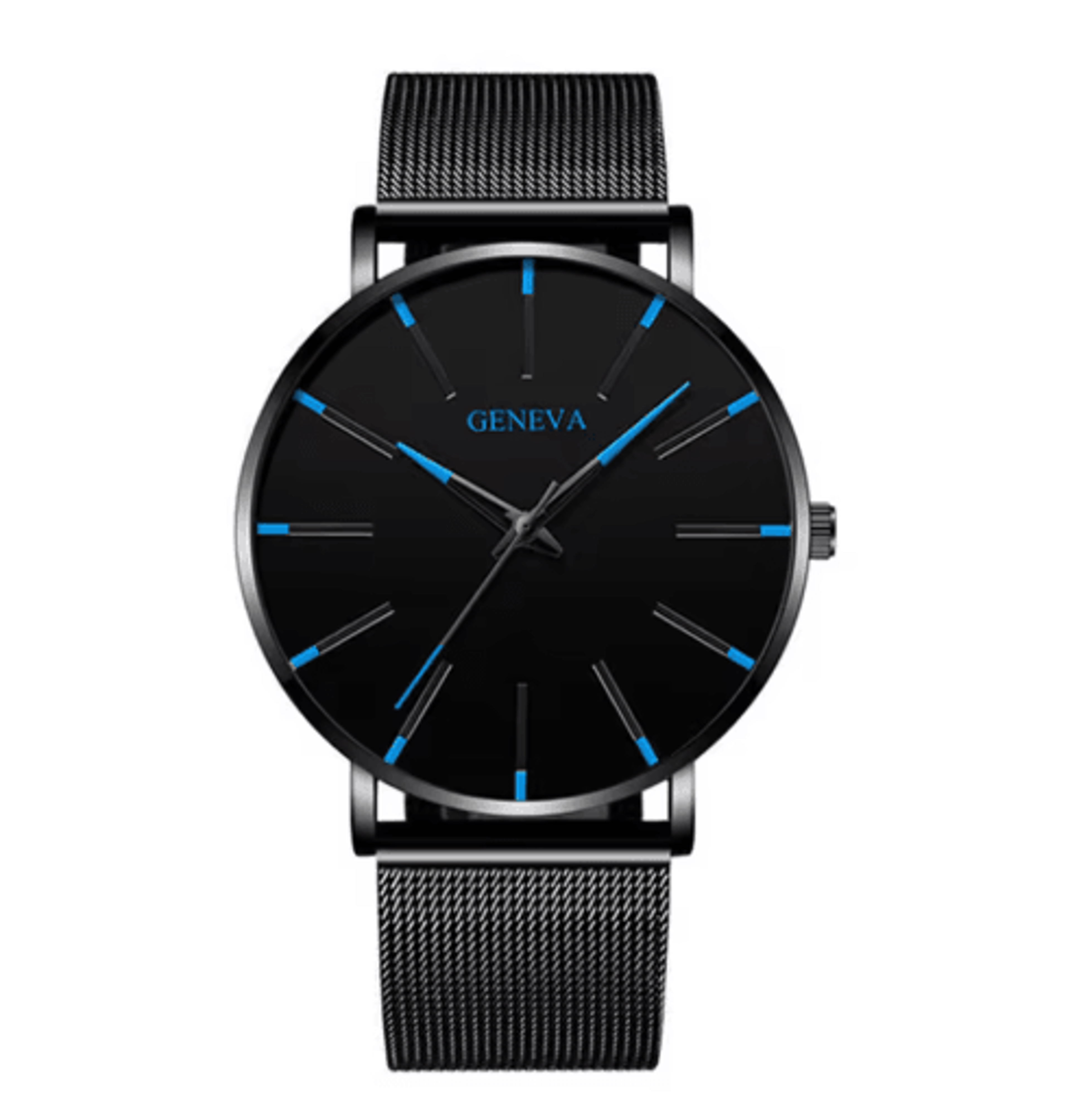 Minimalist Geneva Watch For Men Large Round Dial Quartz Wristwatch With Mesh Strap 1