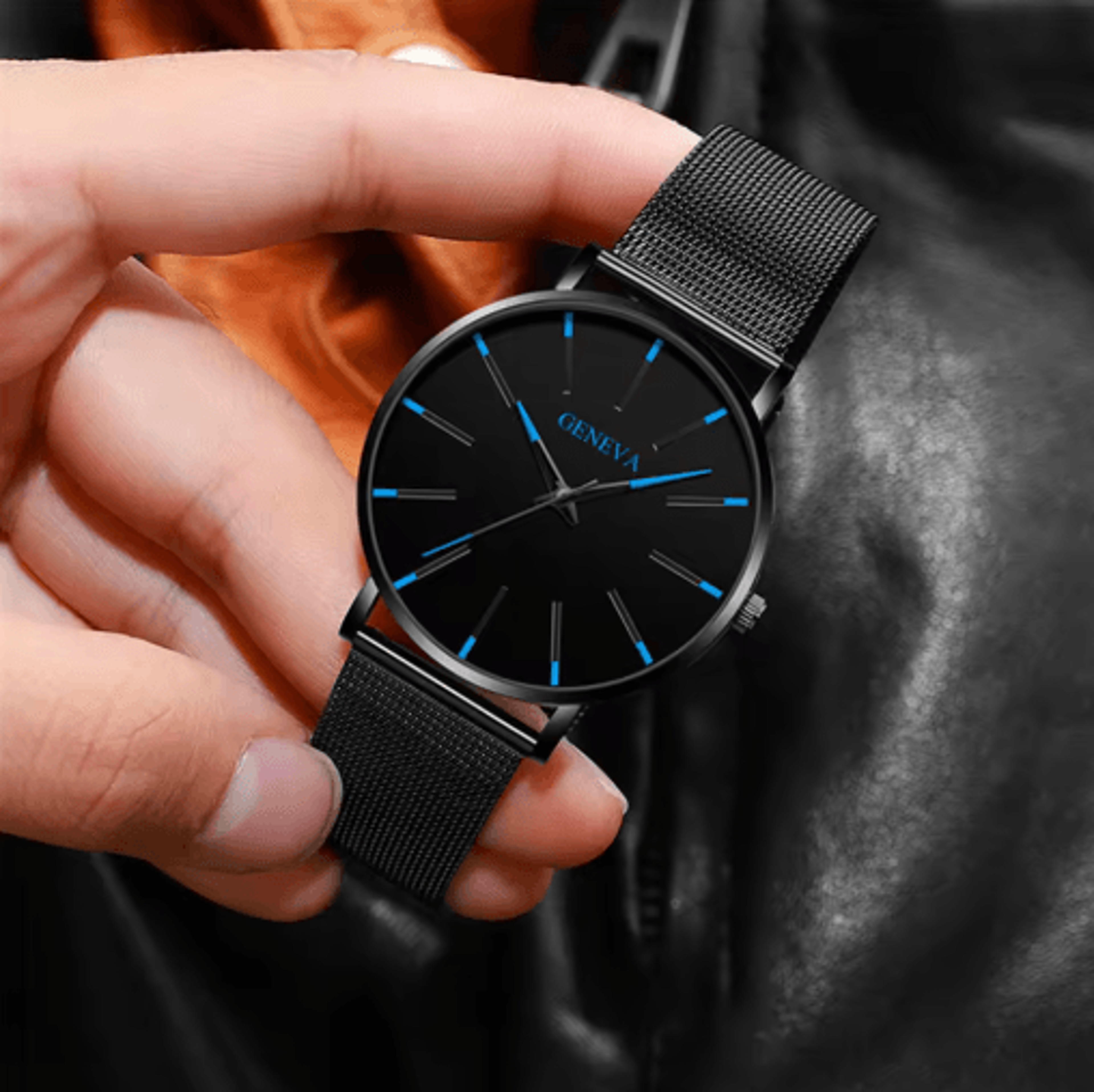 Minimalist Geneva Watch For Men Large Round Dial Quartz Wristwatch With Mesh Strap 4