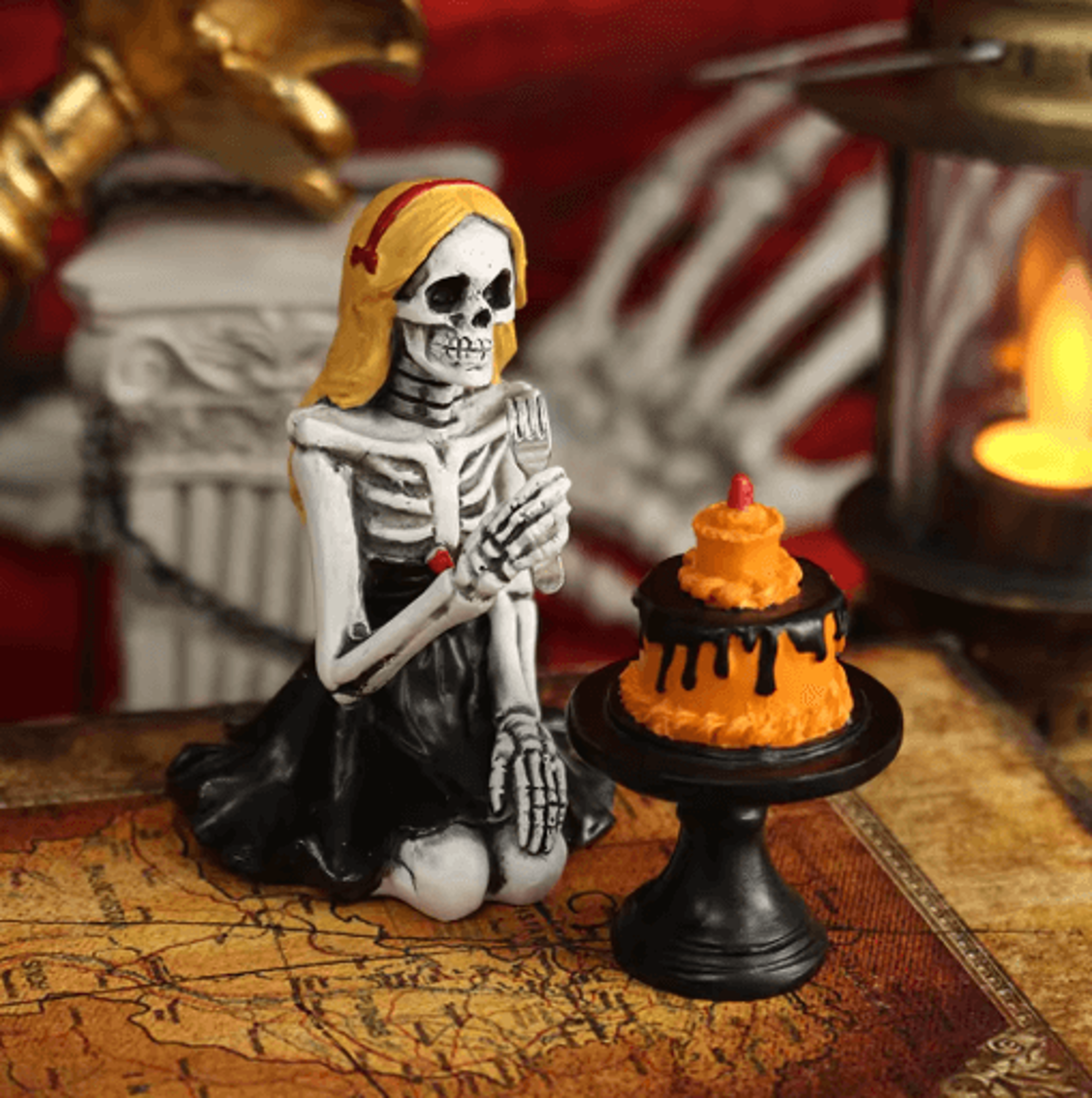 Skull Girl Skeleton Statue Gothic Halloween Figurine For Home Decor And Party Display 7