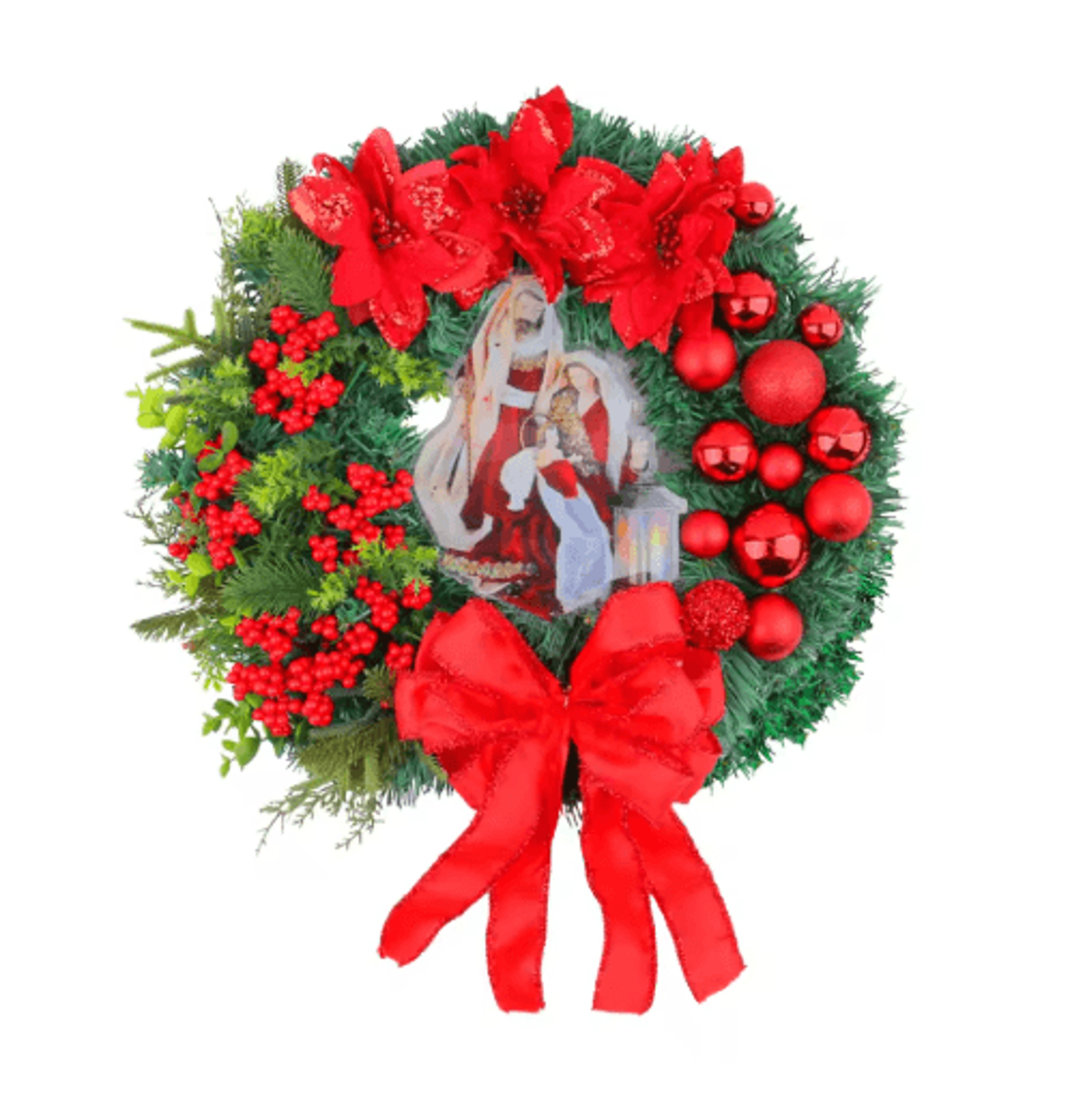 Christmas LED Wreath With Red Bow Lighted Holiday Garland For Indoor And Outdoor Decor 2