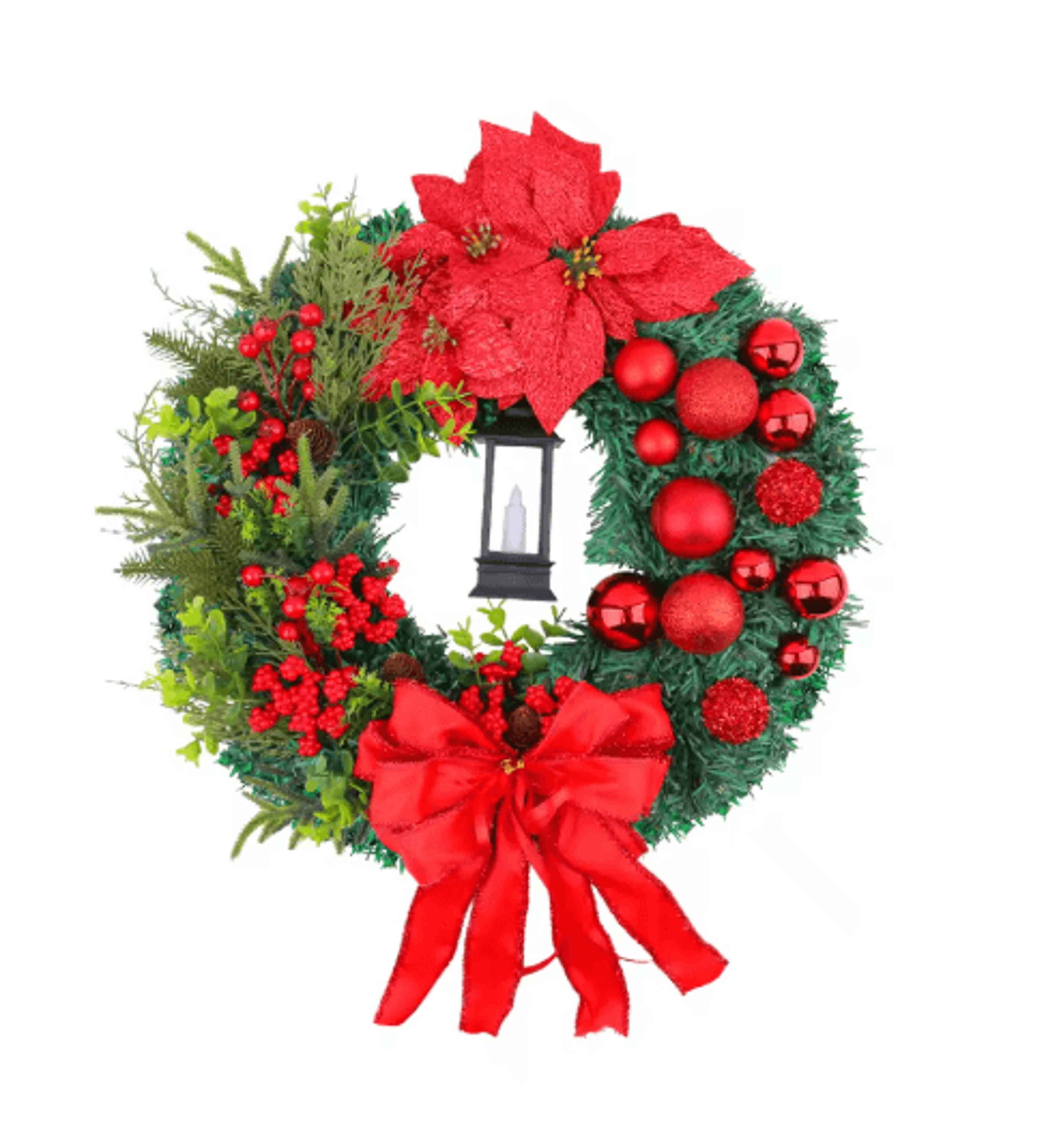 Christmas LED Wreath With Red Bow Lighted Holiday Garland For Indoor And Outdoor Decor 5