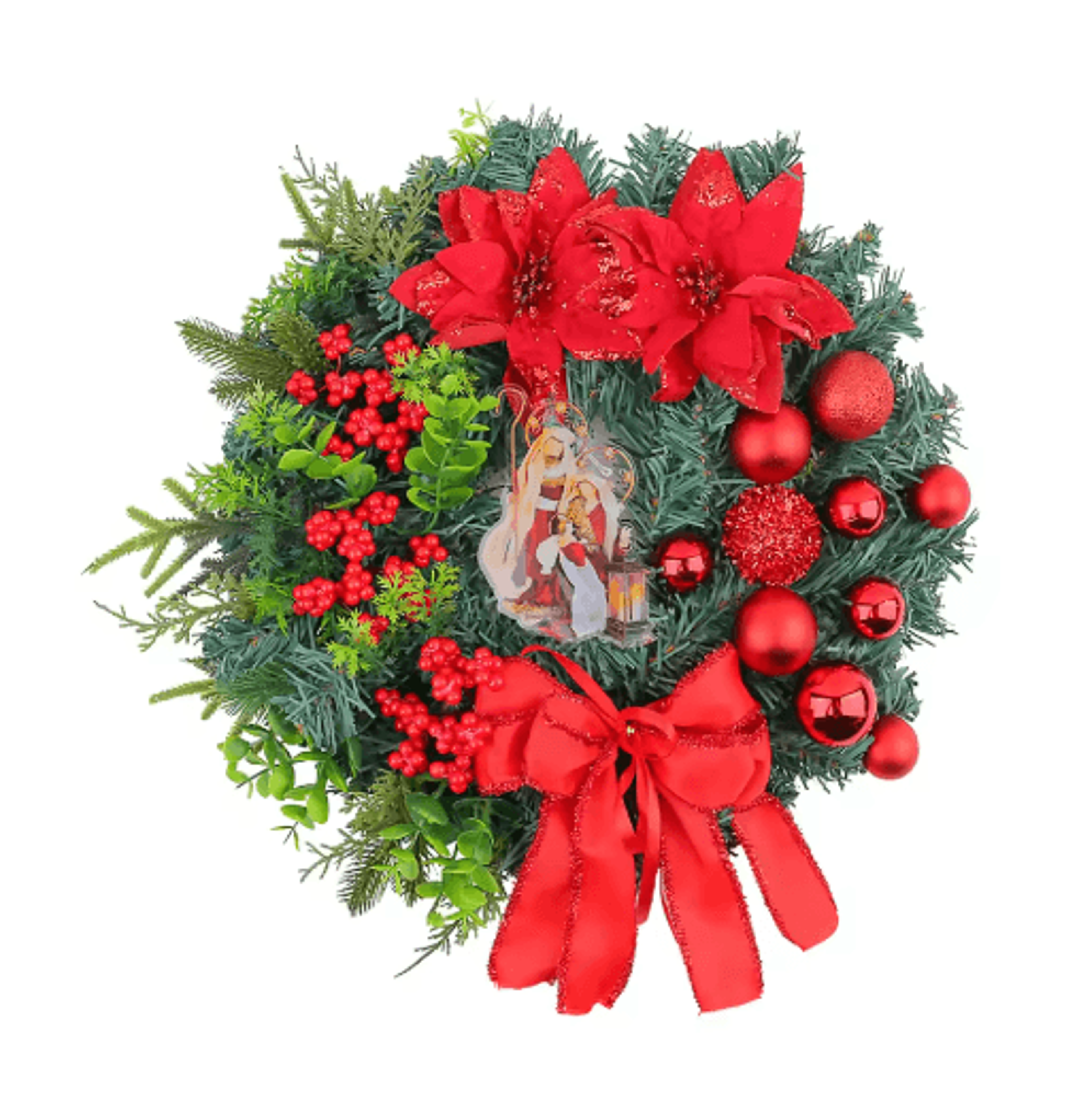 Christmas LED Wreath With Red Bow Lighted Holiday Garland For Indoor And Outdoor Decor 11