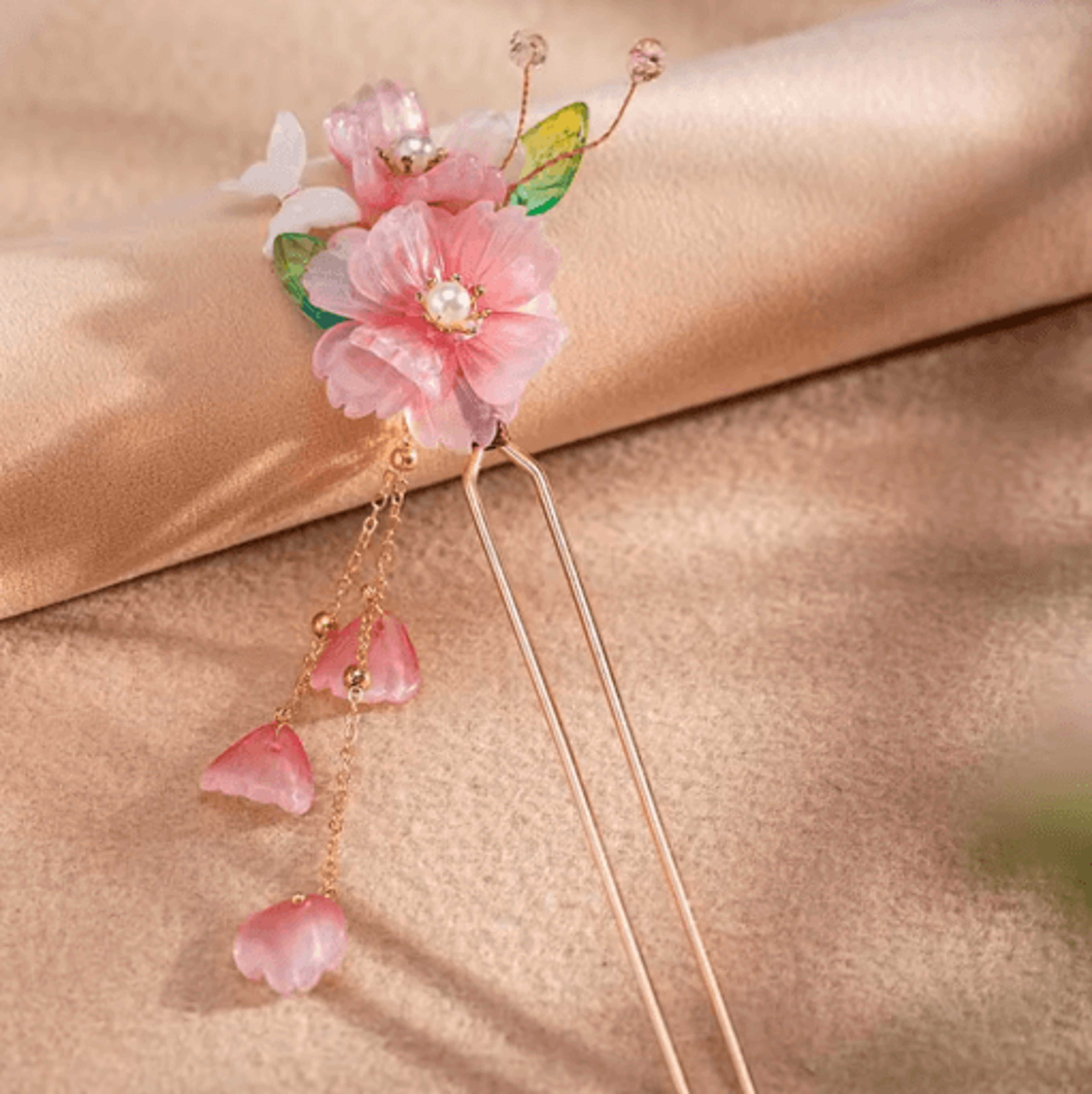 U Shaped Hair Sticks Forks White Pink Flower Pearl Hair Jewelry In New Chinese Style 2
