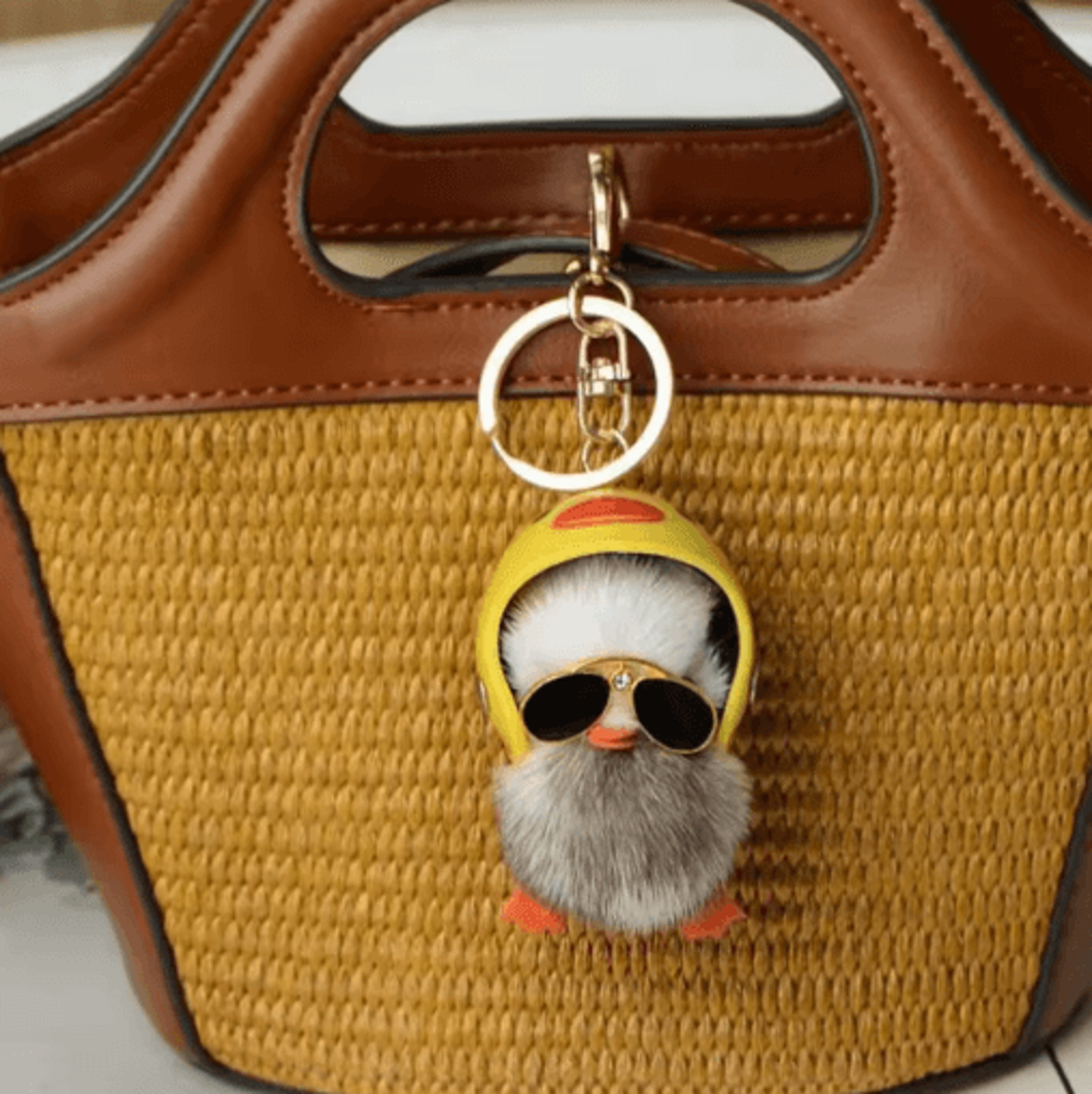 Cute Fluffy Duck Keychain Plush Little Duck With Helmet And Sunglasses Bag Pendant 5