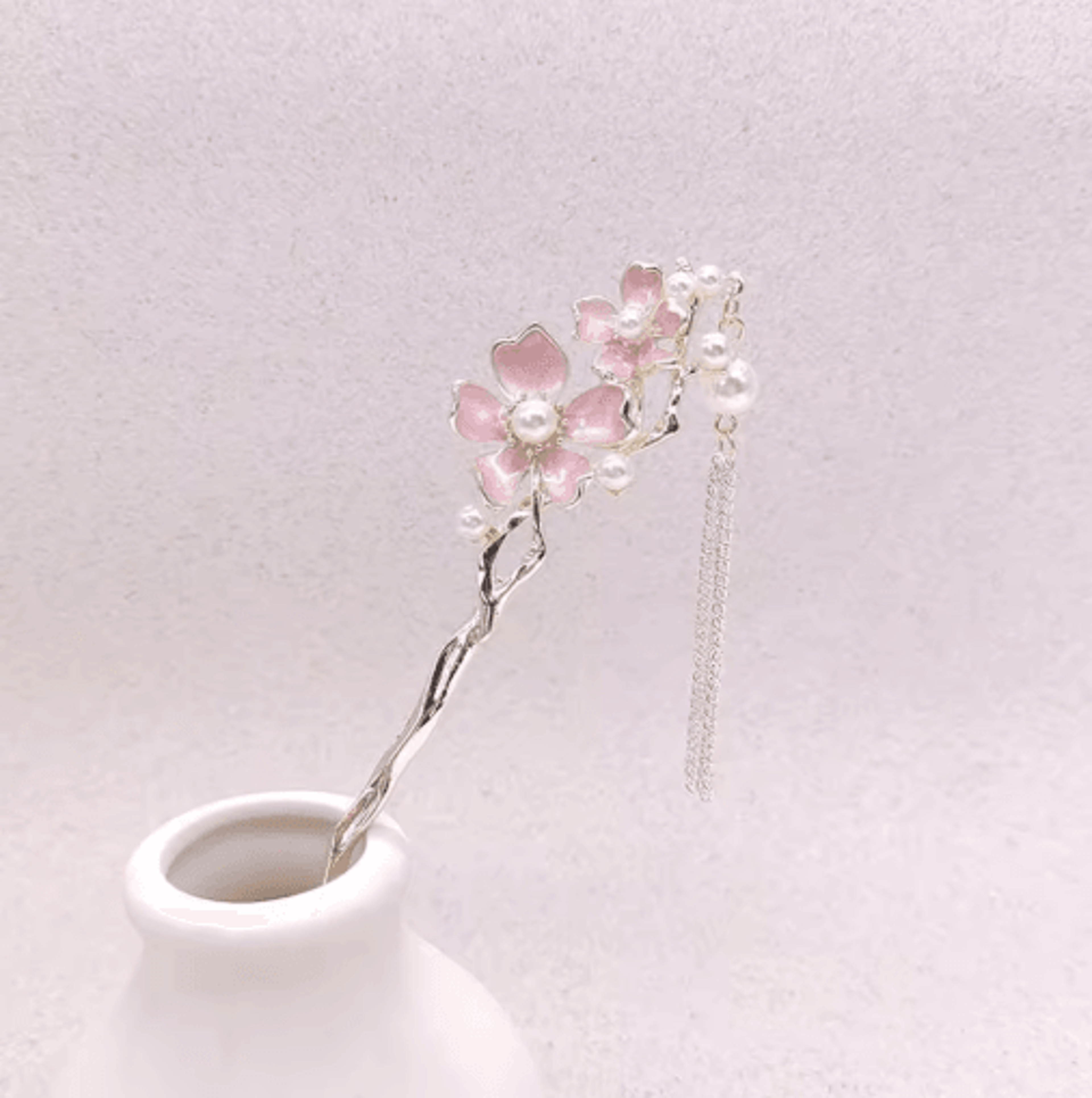 Retro Chinese Style Hair Sticks Forks Pink Flower Alloy Hairpins With Pearl Chain Tassel 5