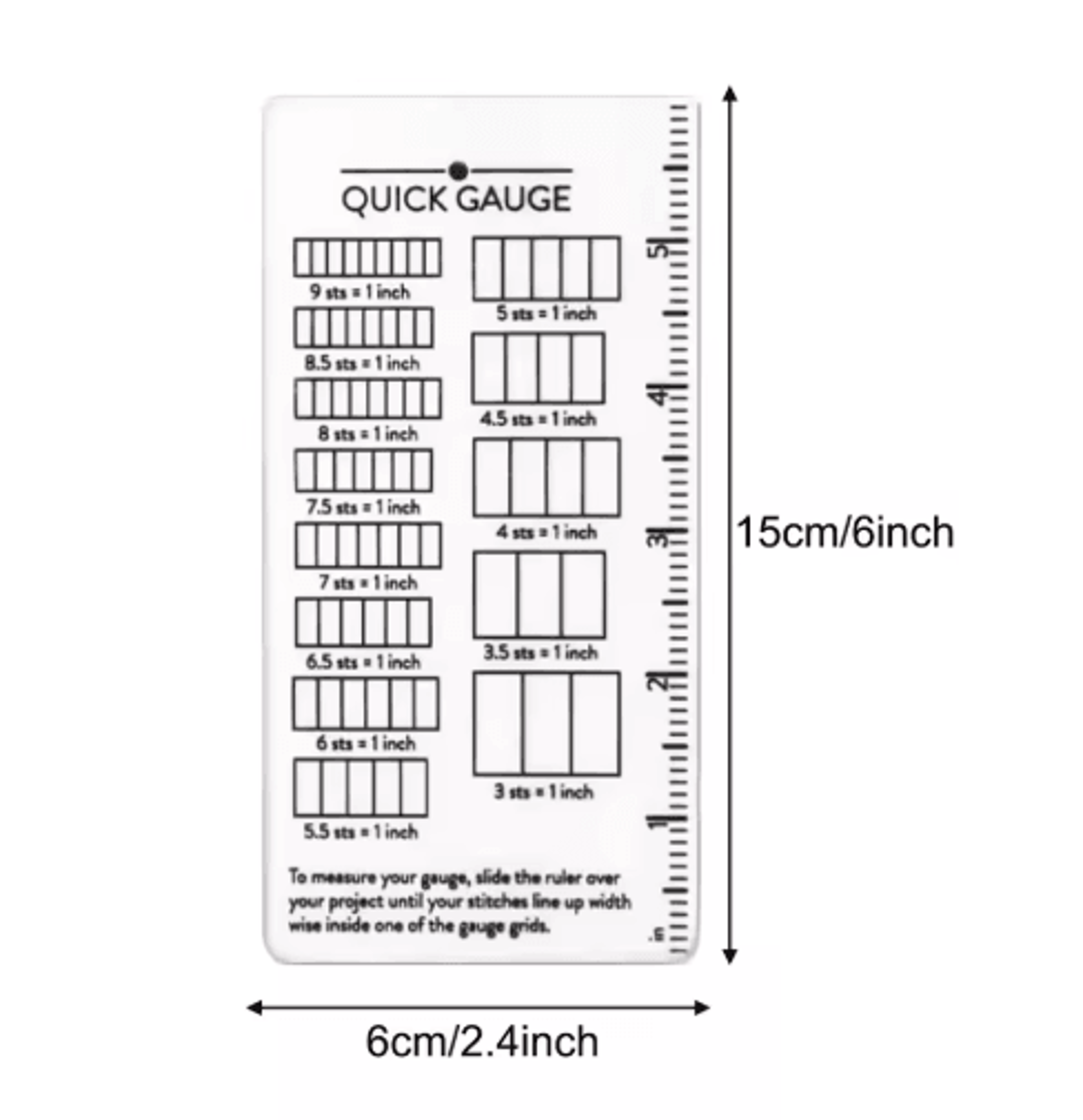 Quick Gauge Ruler For Knitting And Crochet Dual Metric Imperial Needle Size Measuring Tool 15 By 6  1