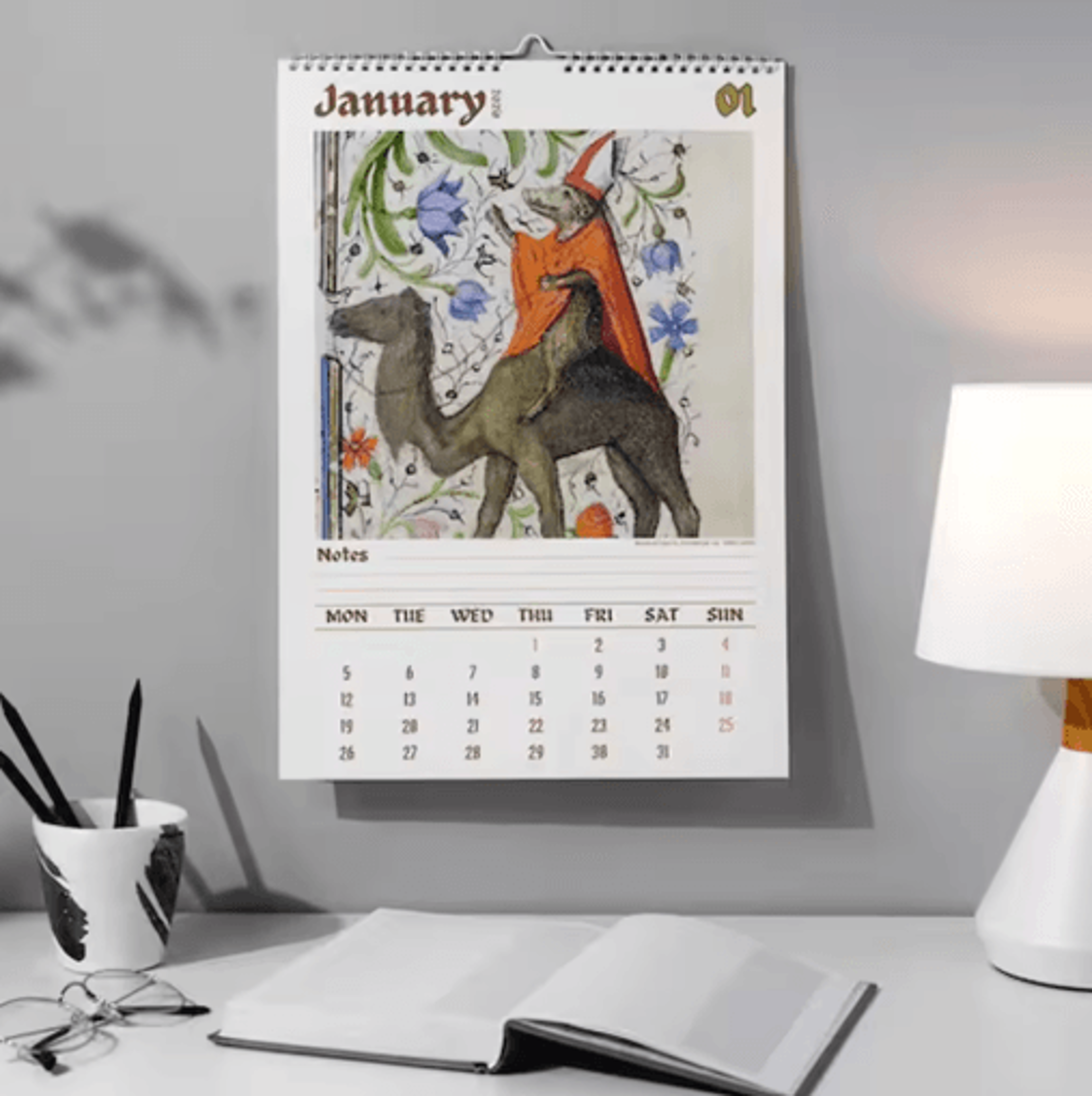 2026 Wall Calendar Medieval Animal Theme With Humorous Ugly Style Illustrations 4