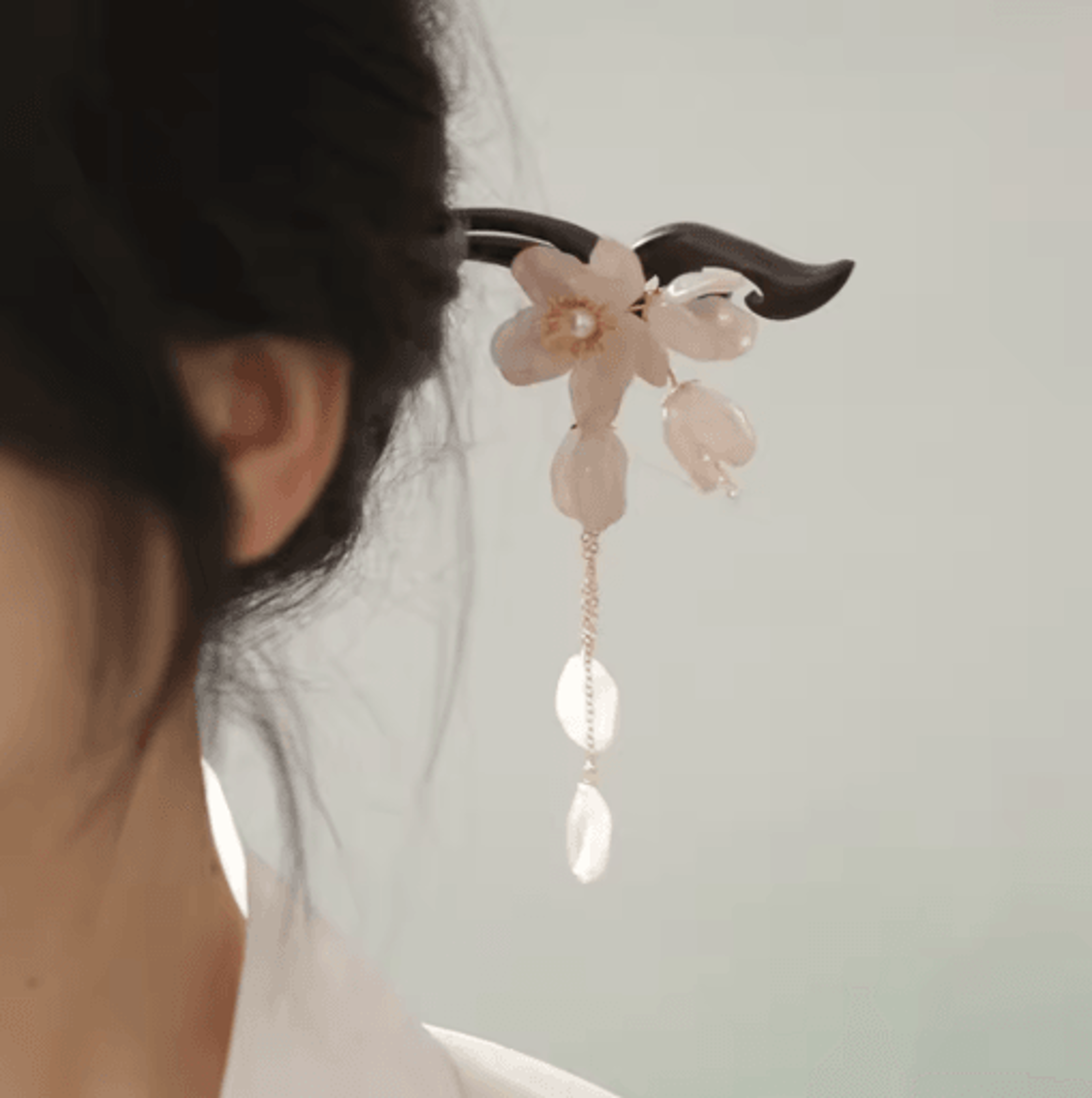 Pink Flower Hair Pin Retro Chinese Style Wooden Hair Sticks With Pendant For Hanfu 6