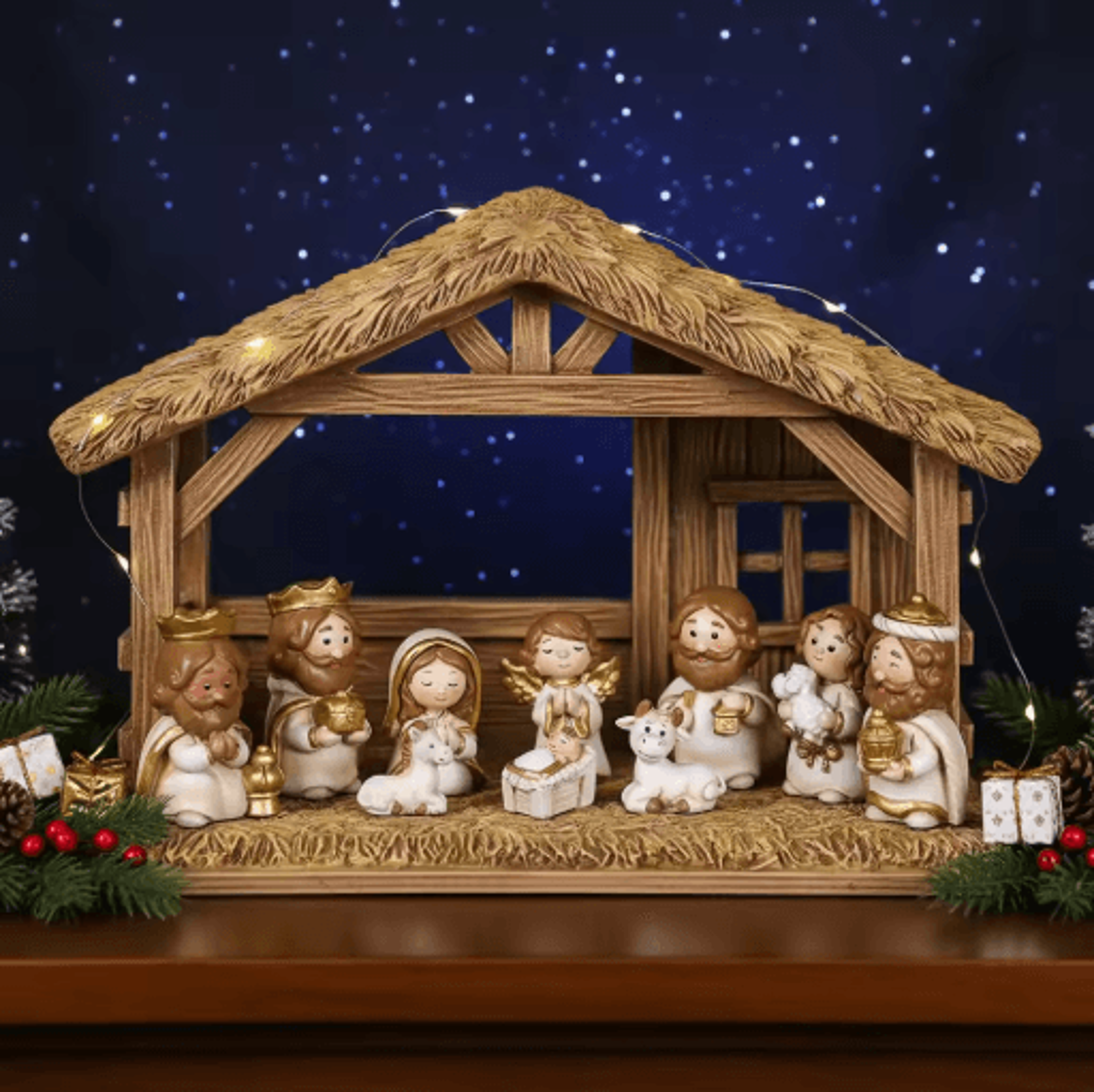 Cartoon Christmas Nativity Scene Figurines Hand Painted Resin Holiday Decor Set 8