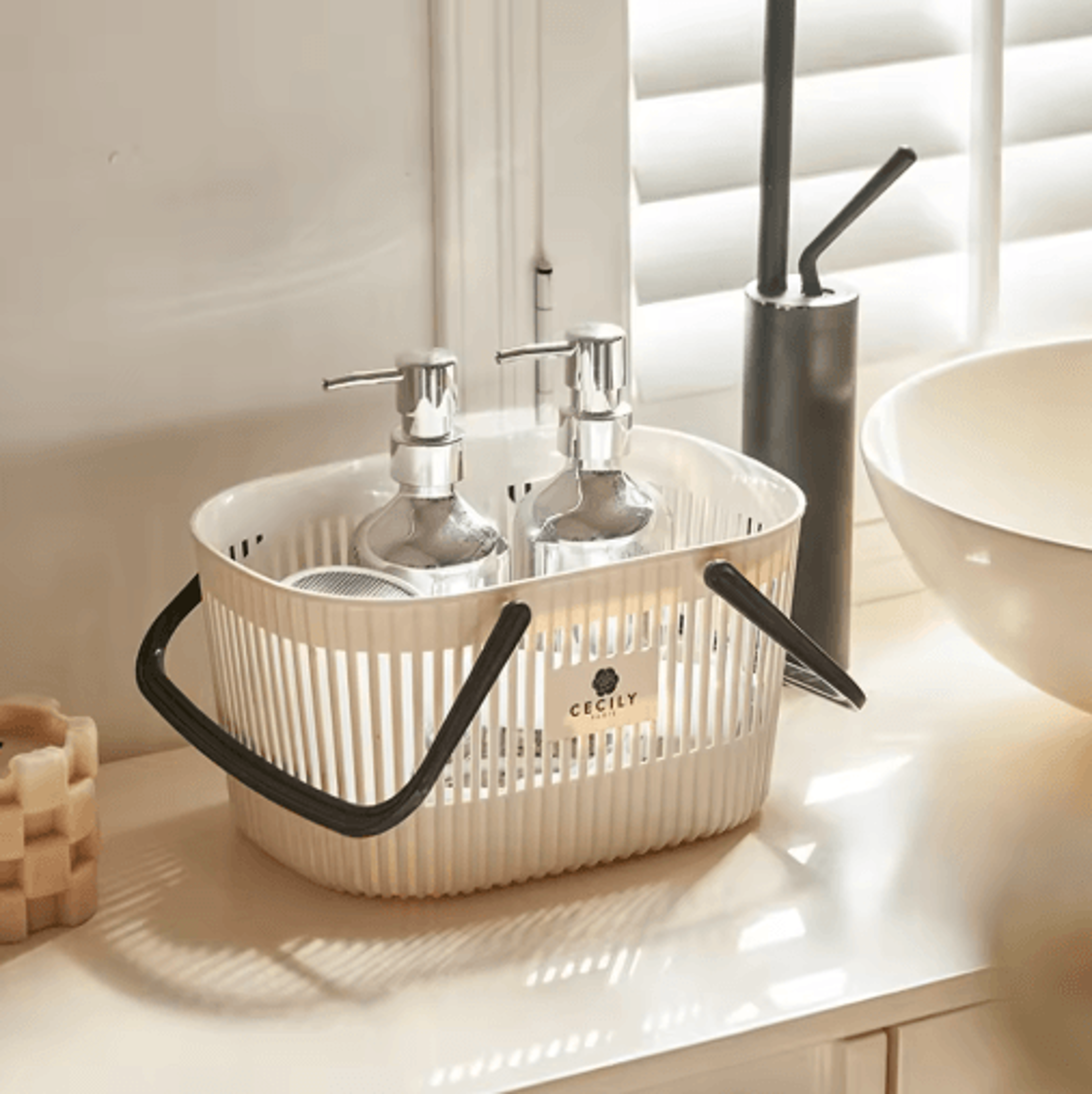 Plastic Organizer Basket With Handles Stackable Drainage Storage Bin For Bathroom Essentials 8