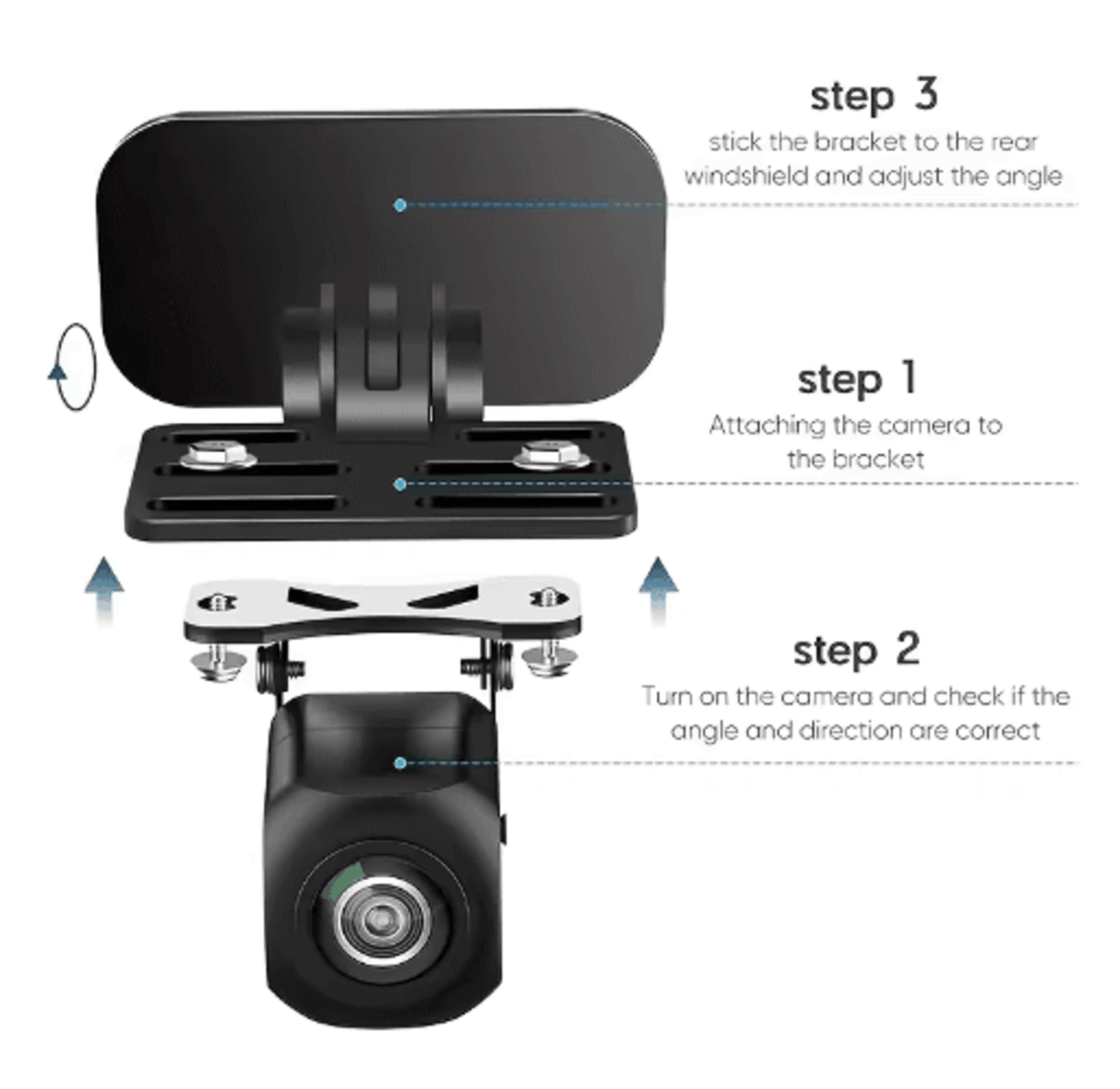 Rearview Camera Mount For SUV And Automobiles Lightweight 180 Adjustable Bracket With Self Adhesive 4