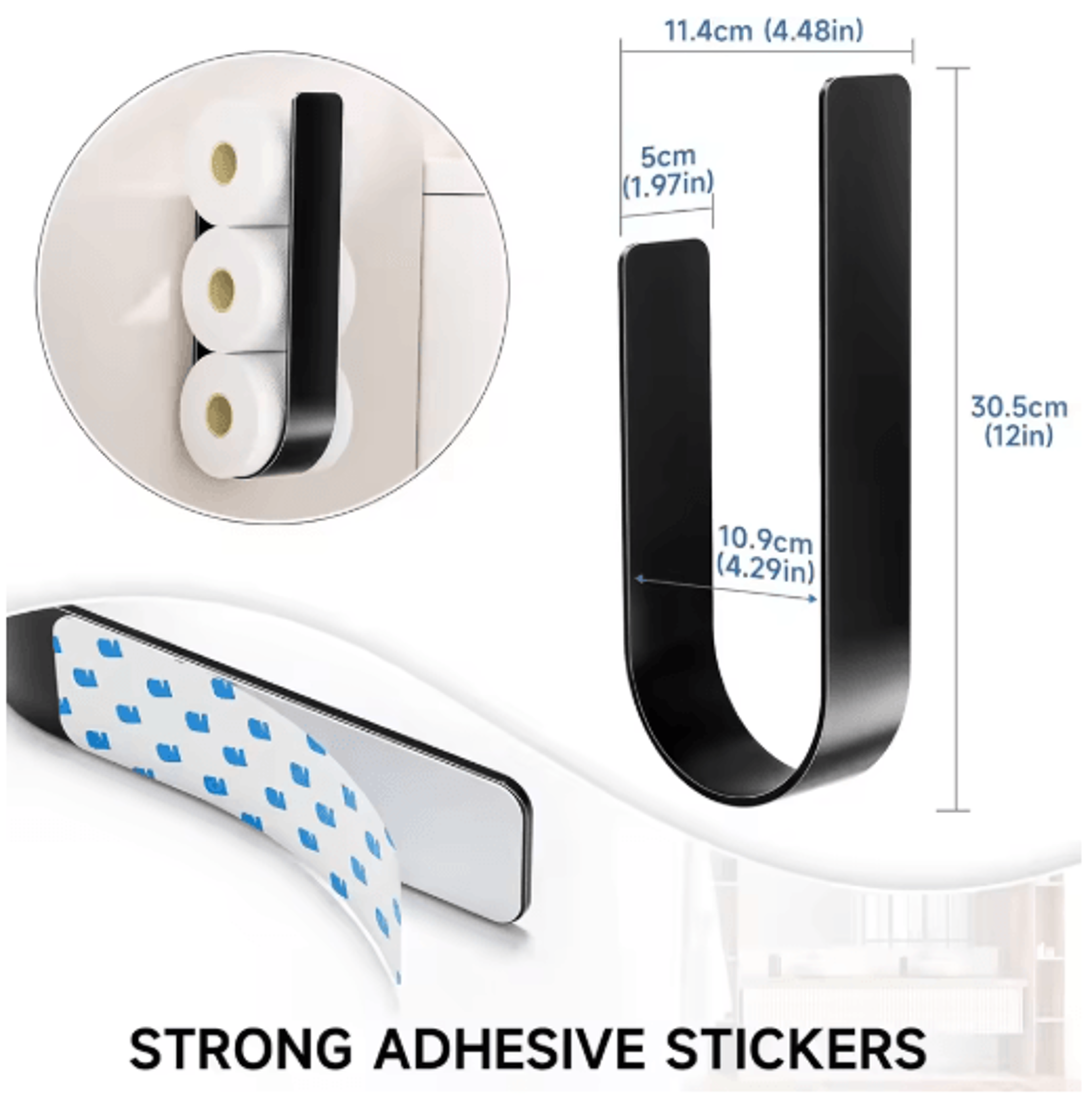 3 In 1 Wall Mounted Toilet Paper Holder Black Metal Rack With Towel Bar And Hooks 1