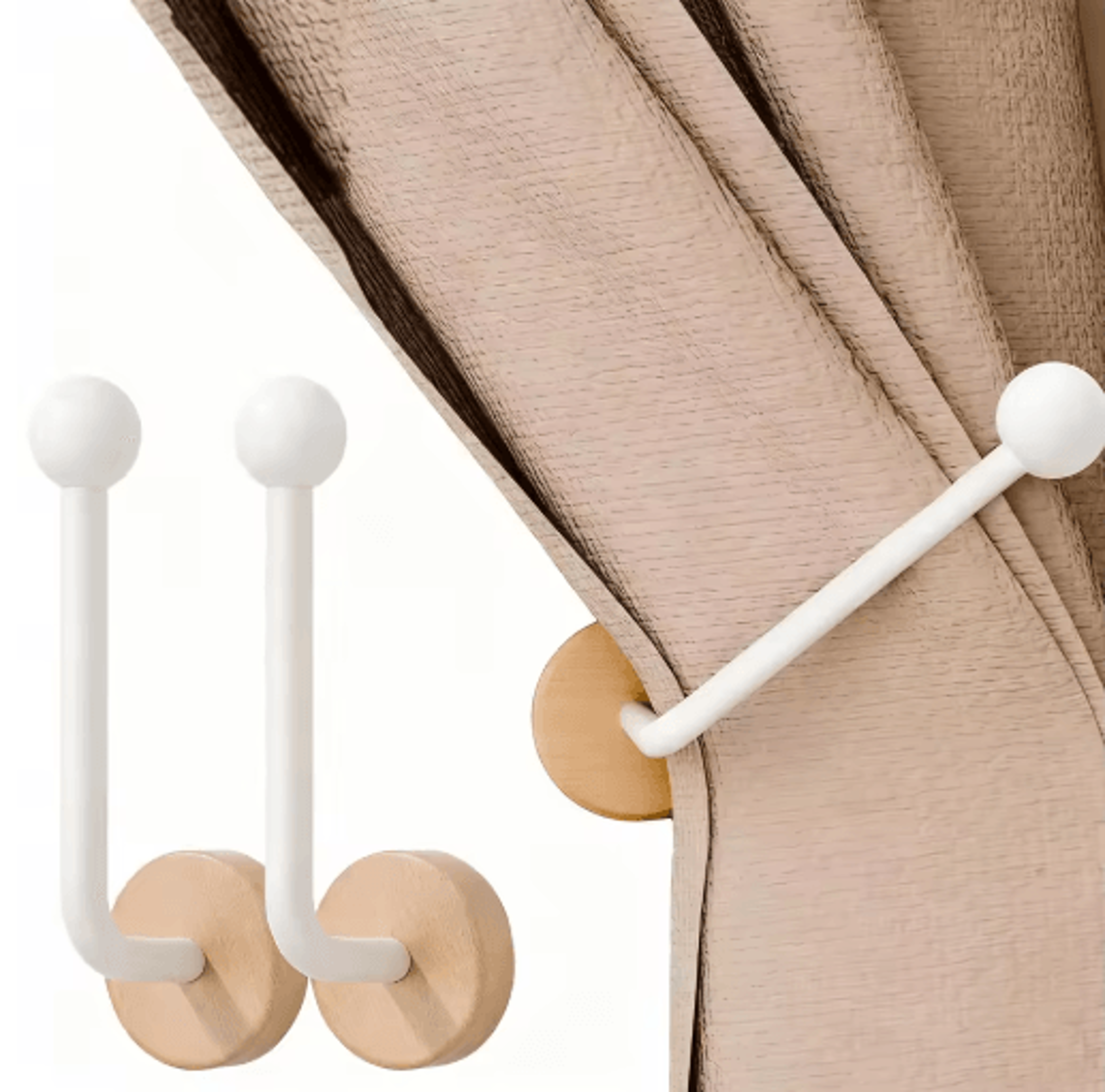 2 Pack Modern Adhesive Curtain Holdbacks No Drill Wall Mounted Tiebacks With Walnut Wood Base 2